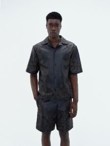 LEATHER BANDANA SHORT SLEEVE SHIRT - Black sold by AMIRI