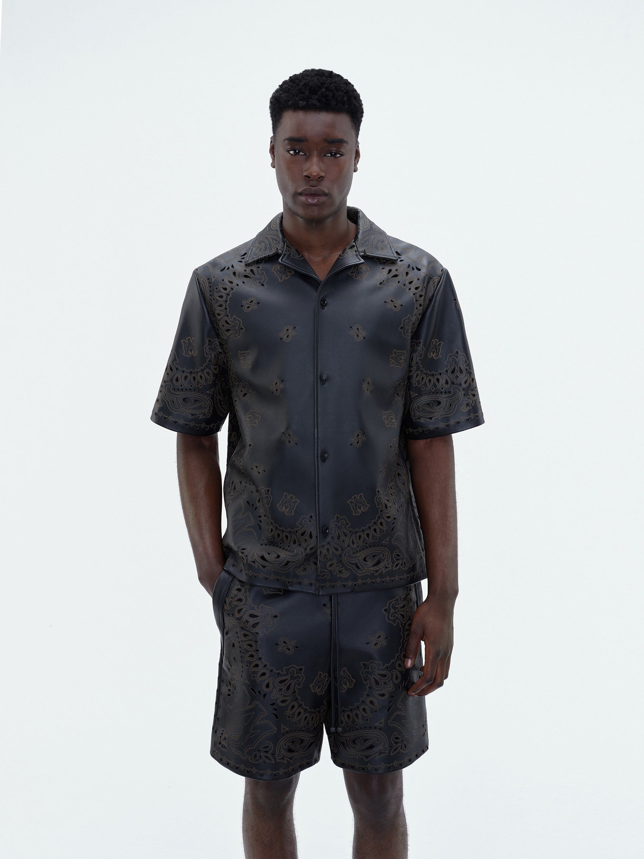 LEATHER BANDANA SHORT SLEEVE SHIRT - Black sold by AMIRI product image thumbnail 3