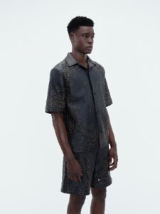 LEATHER BANDANA SHORT SLEEVE SHIRT - Black sold by AMIRI