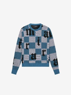 LOGO CHECK CREW - BLUE sold by AMIRI