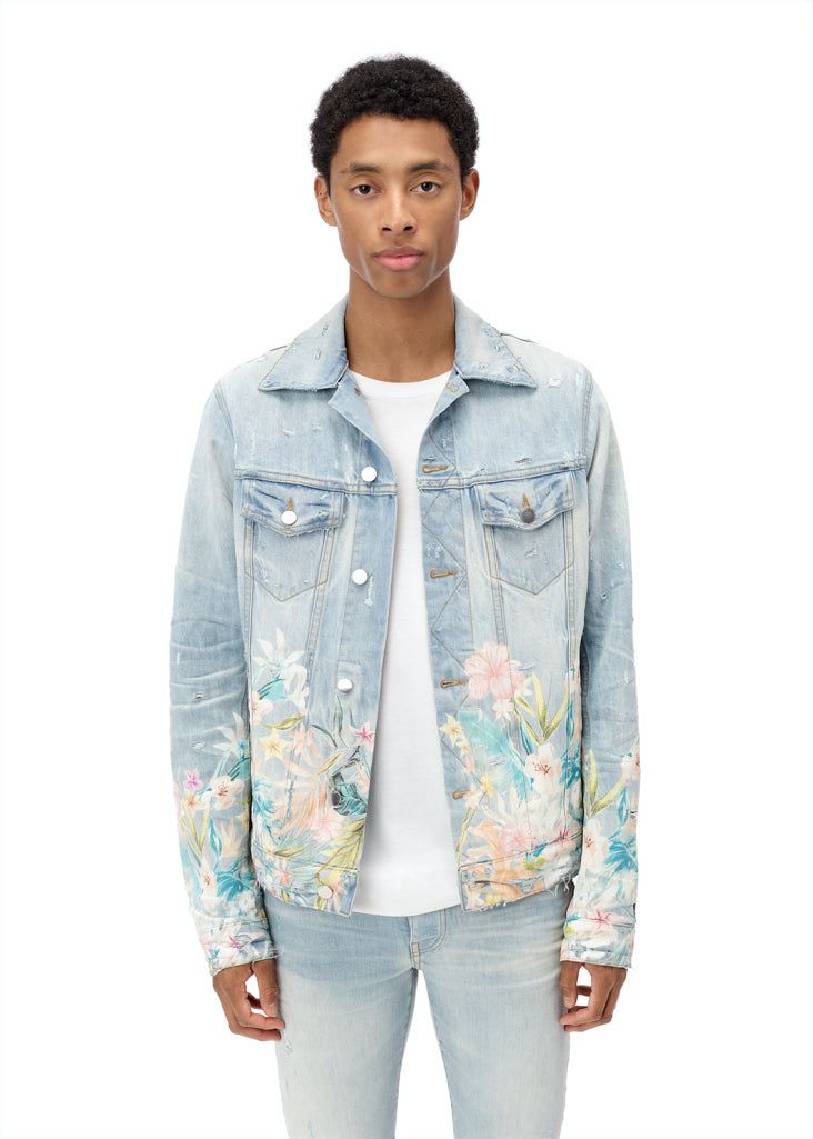 Floral Leaf Trucker Jacket - Light Indigo sold by AMIRI