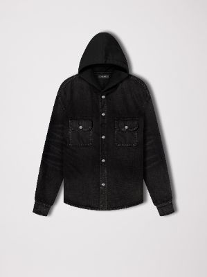DENIM HOODED OVERSHIRT - AGED BLACK sold by AMIRI