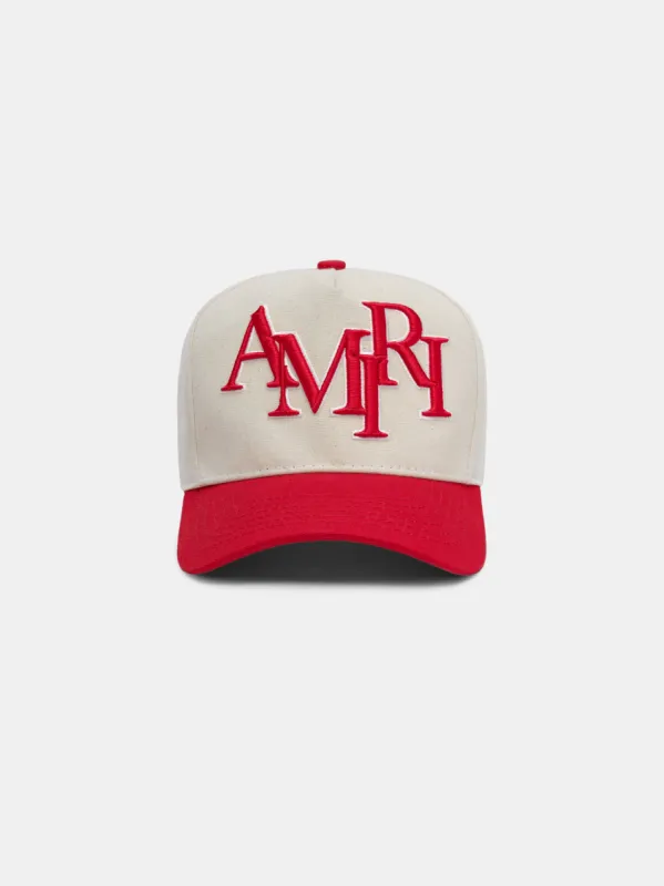 STAGGERED AMIRI CANVAS HAT - Alabaster Red sold by AMIRI