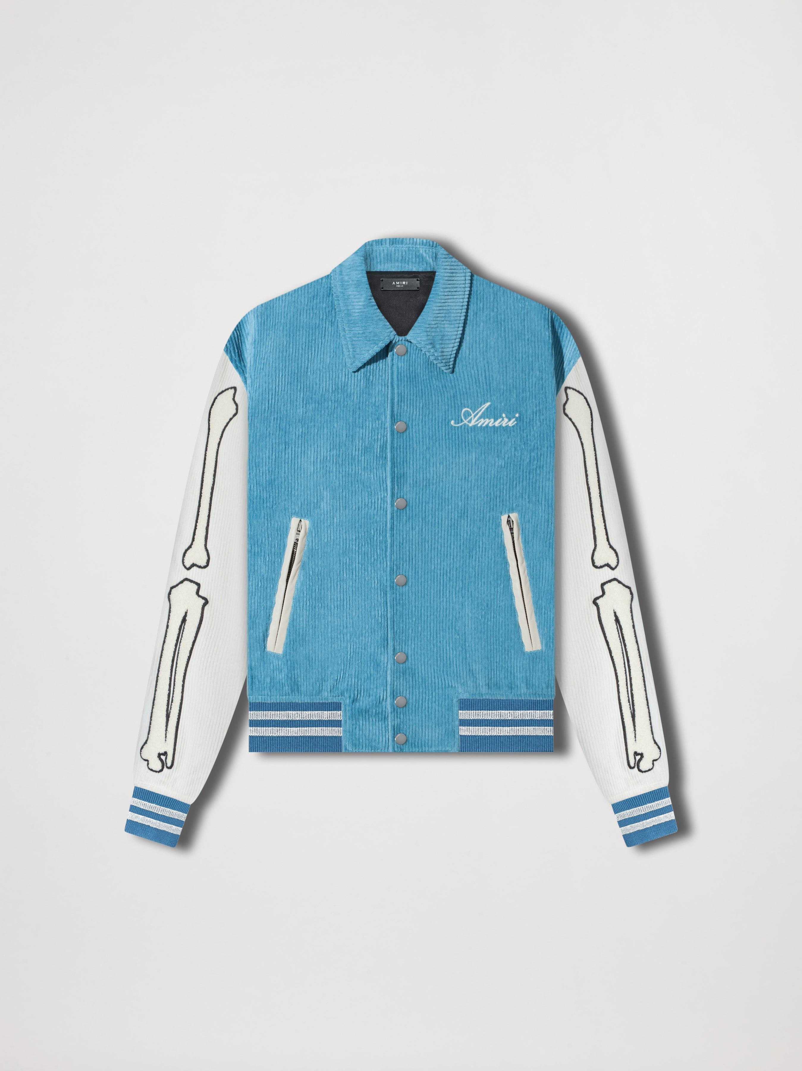 CORDUROY BONES VARSITY JACKET - CAROLINA BLUE sold by AMIRI