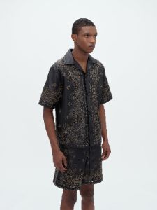LEATHER BANDANA SHIRT - BLACK sold by AMIRI