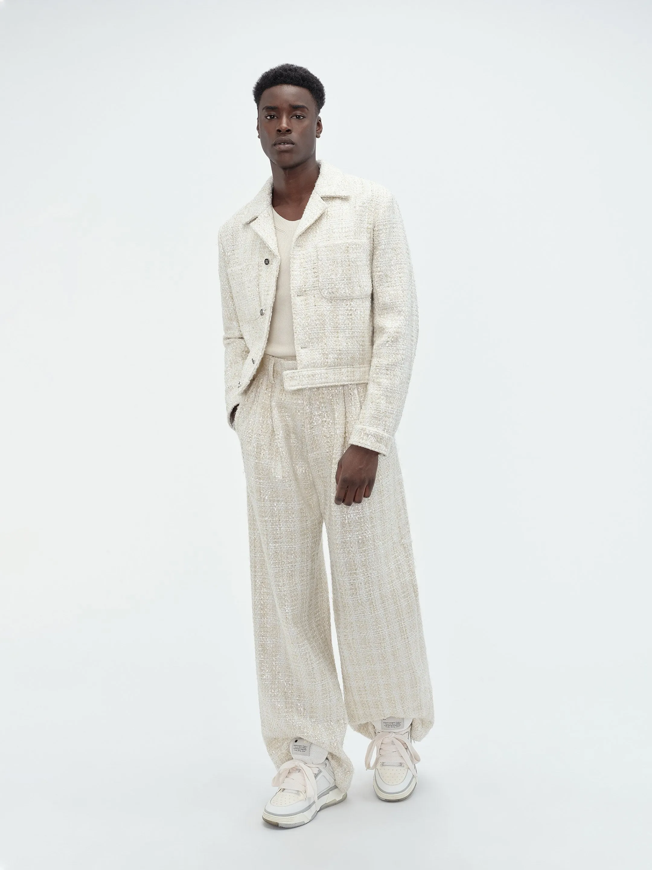 SEQUIN BOUCLE DOUBLE PLEATED PANT - Alabaster sold by AMIRI product image thumbnail 2