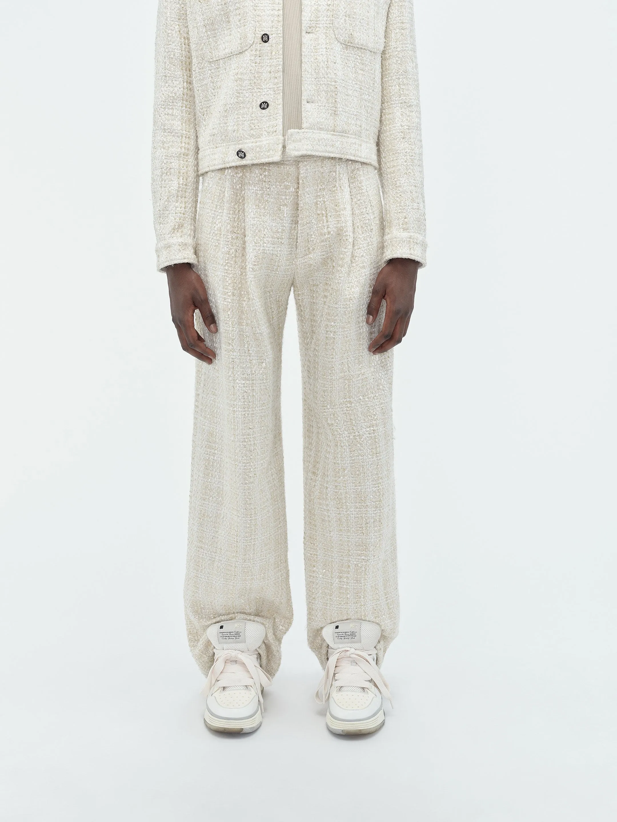 SEQUIN BOUCLE DOUBLE PLEATED PANT - Alabaster sold by AMIRI product image thumbnail 3