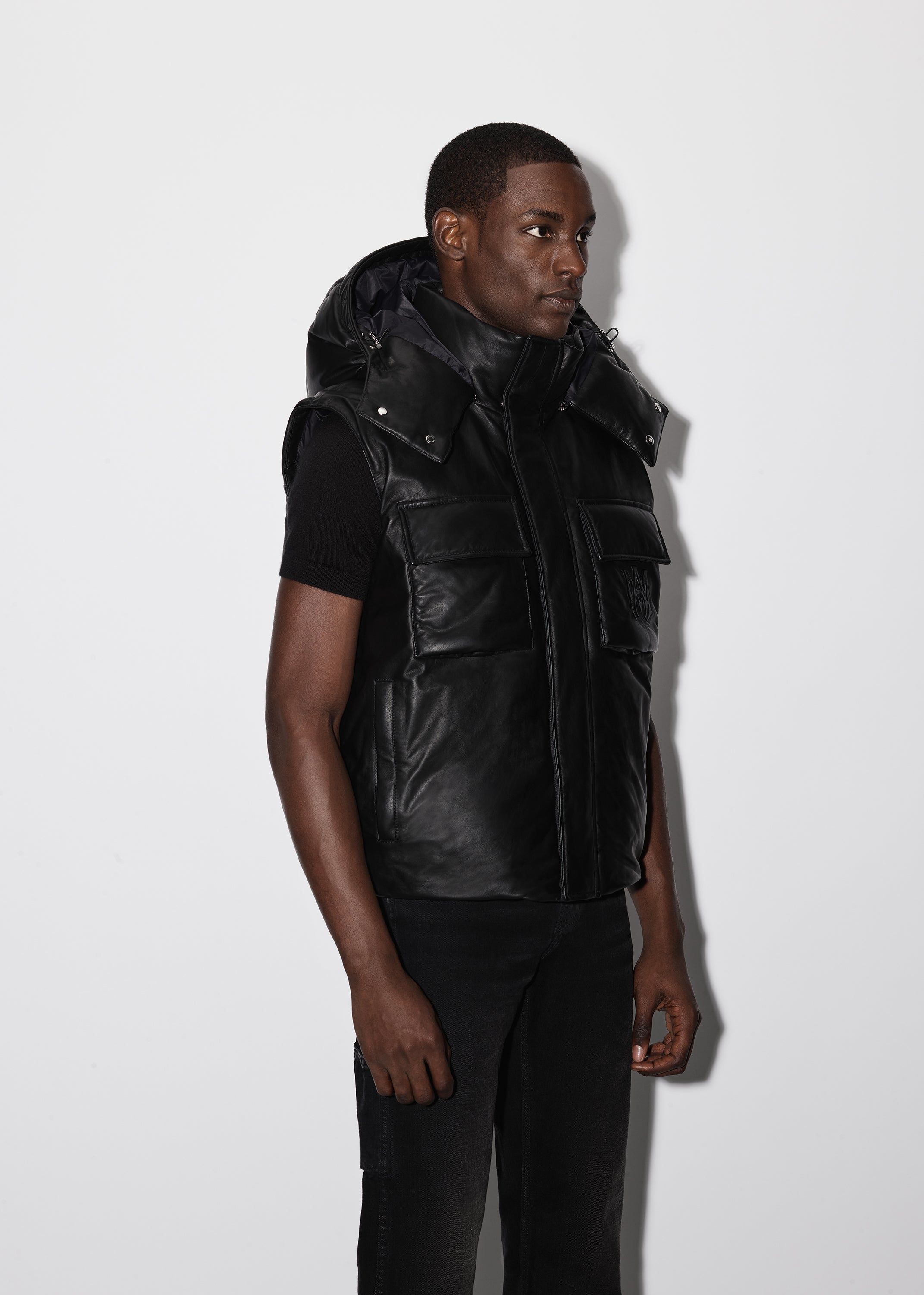HOODED LEATHER DOWN GILET - BLACK sold by AMIRI product image thumbnail 4