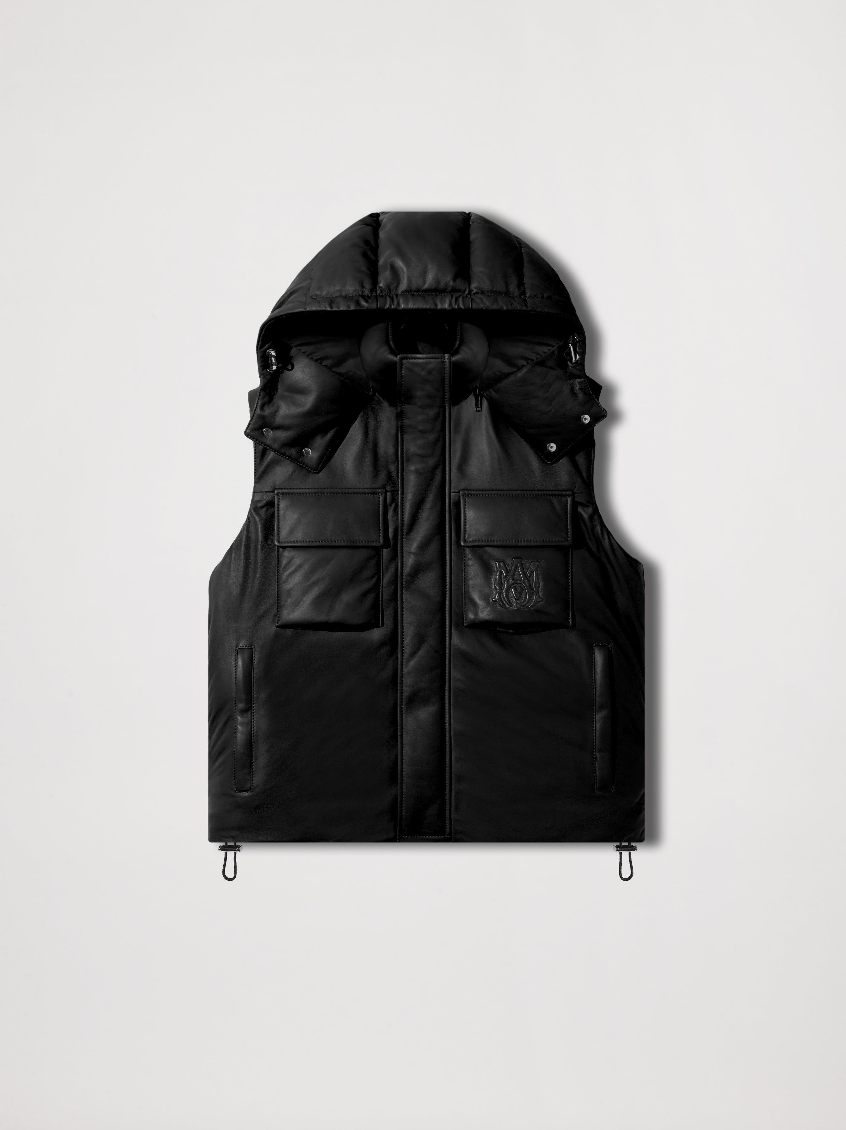 HOODED LEATHER DOWN GILET - BLACK sold by AMIRI