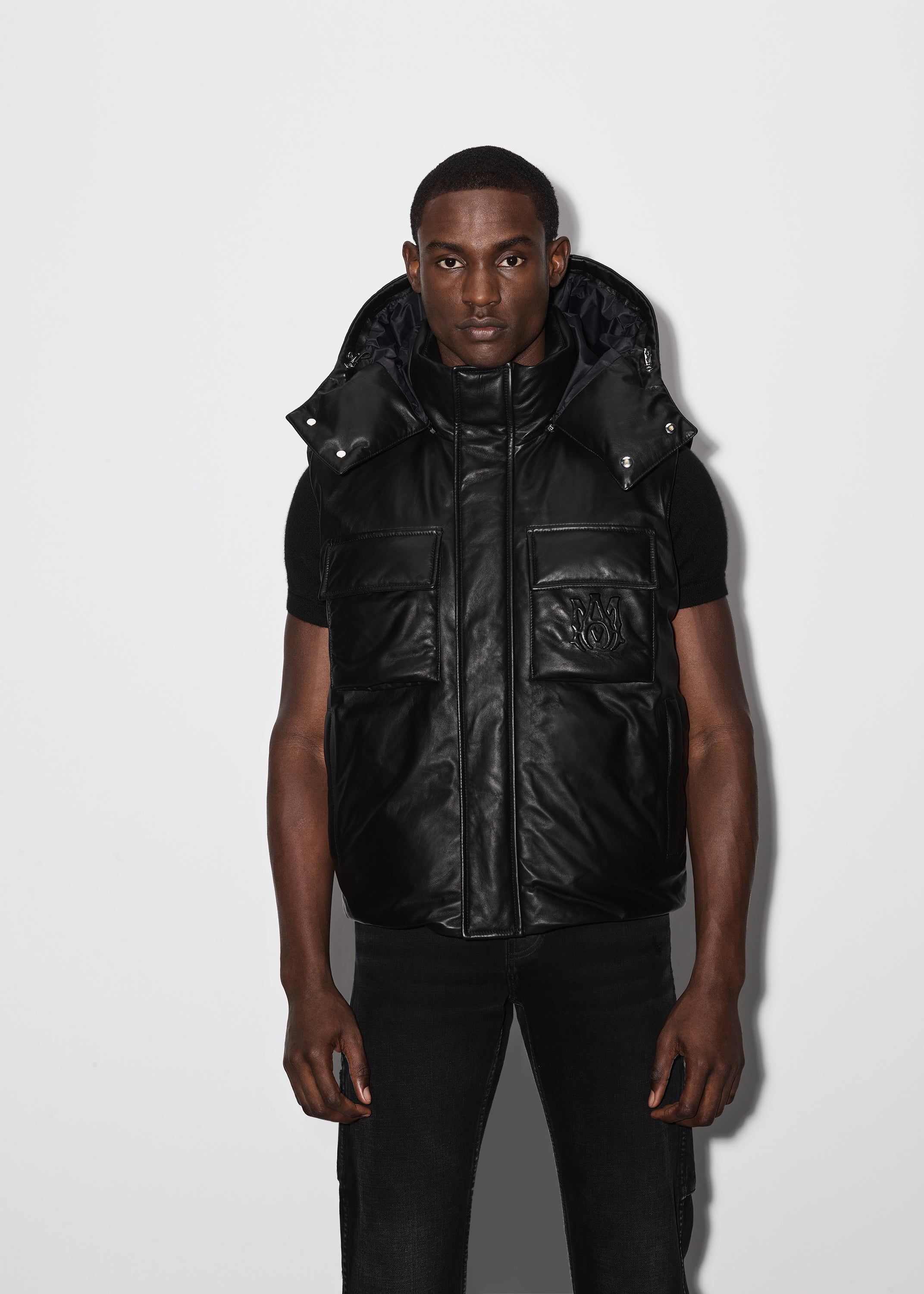 HOODED LEATHER DOWN GILET - BLACK sold by AMIRI product image thumbnail 2