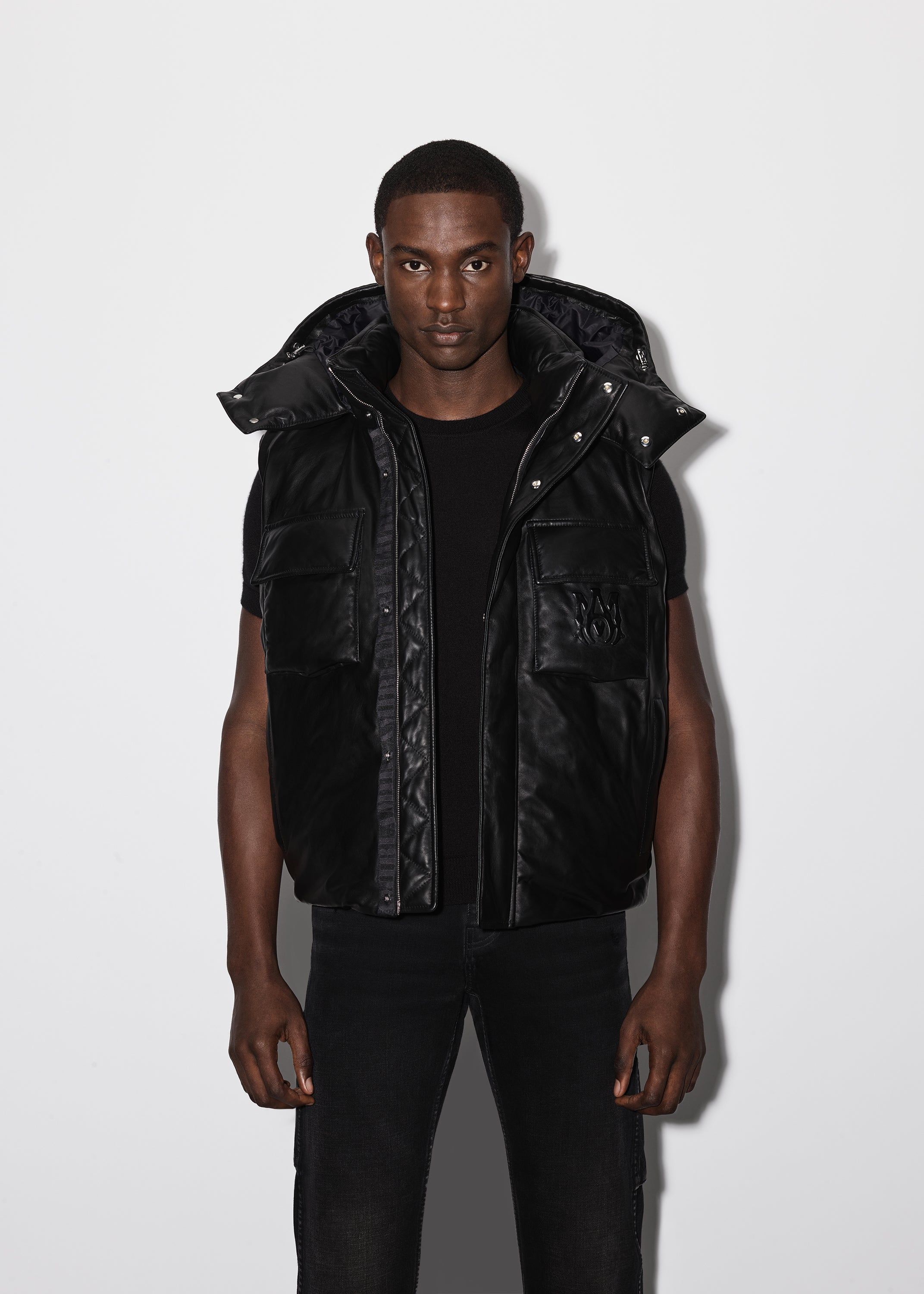 HOODED LEATHER DOWN GILET - BLACK sold by AMIRI product image thumbnail 3