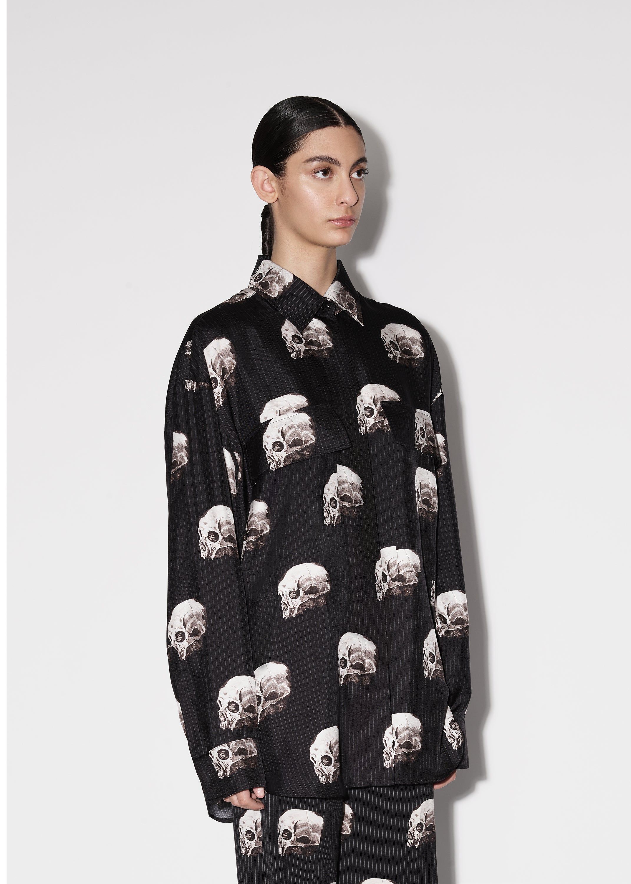 WOMEN - SKULL STRIPE LS BOWLING SHIRT - BLACK sold by AMIRI product image thumbnail 4