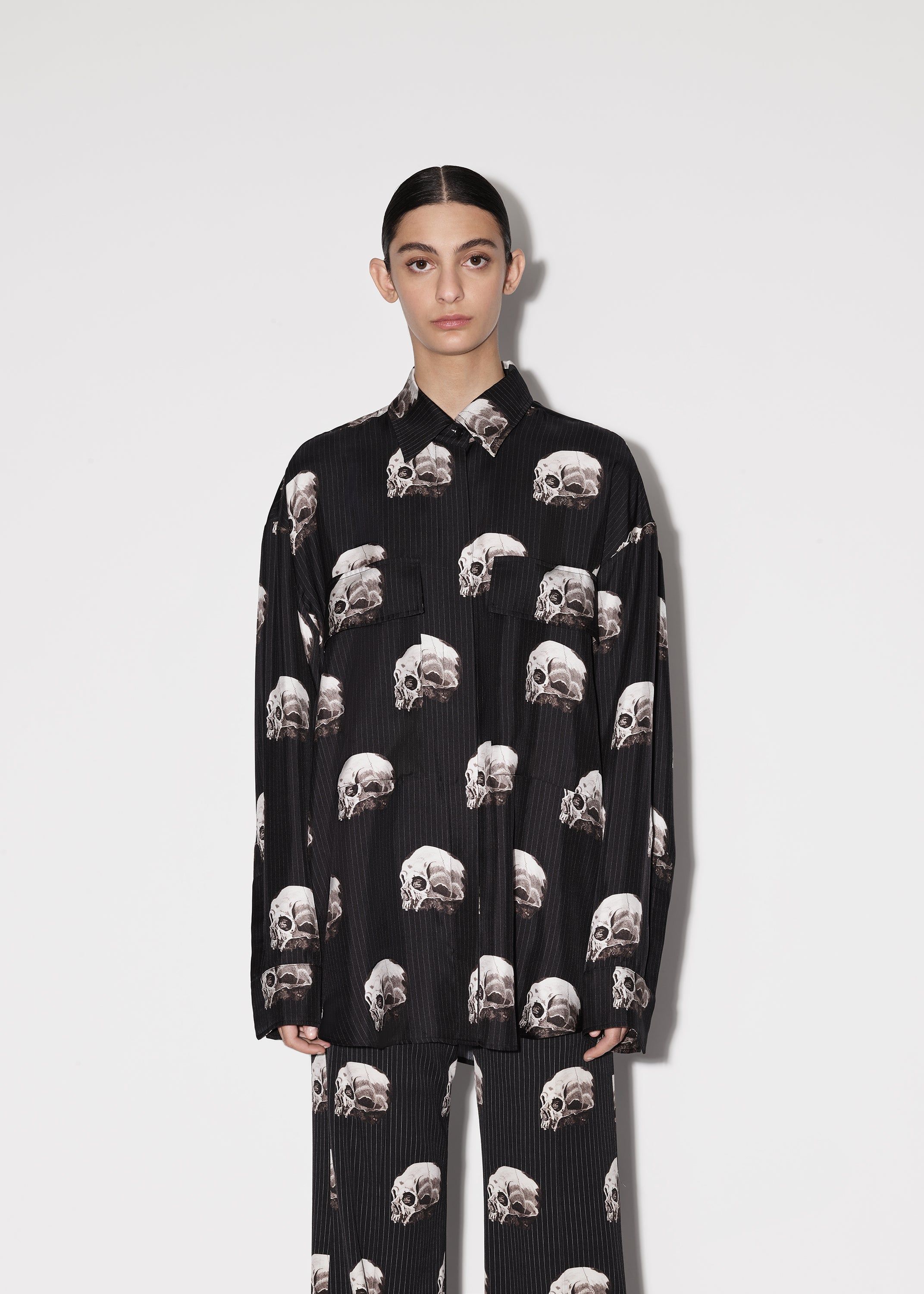 WOMEN - SKULL STRIPE LS BOWLING SHIRT - BLACK sold by AMIRI product image thumbnail 3