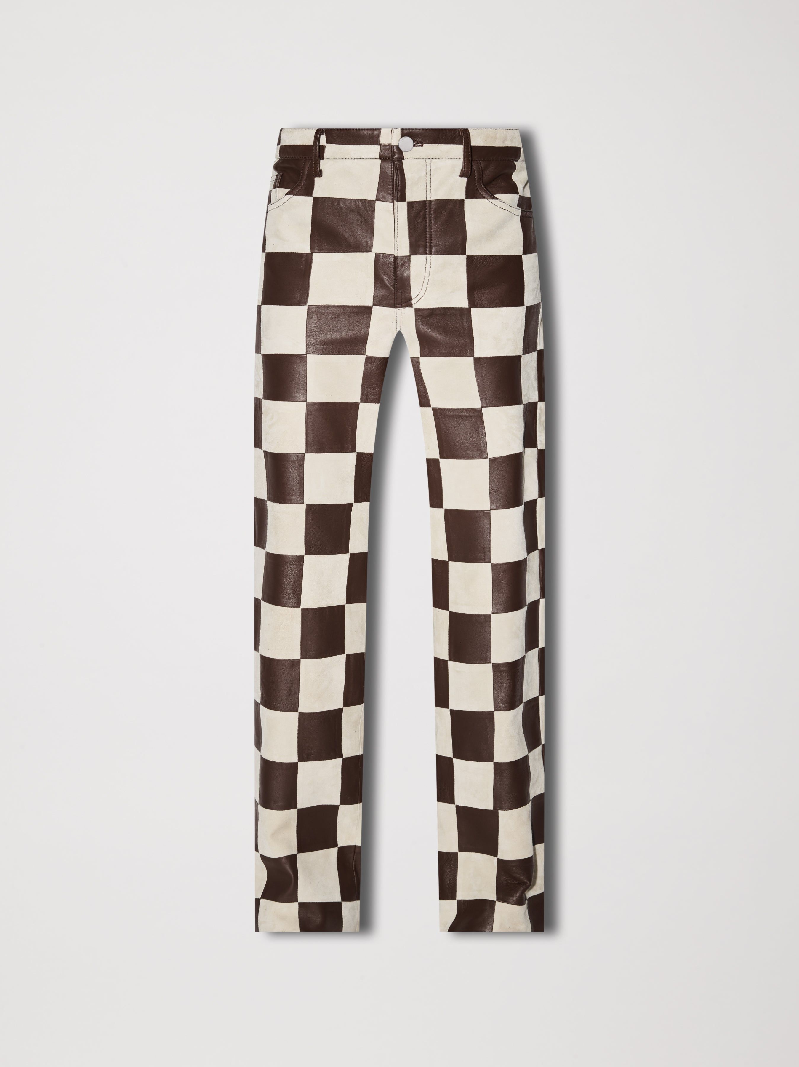 CHECKER 5 POCKET BAGGY PANT - ALABASTER / BROWN sold by AMIRI