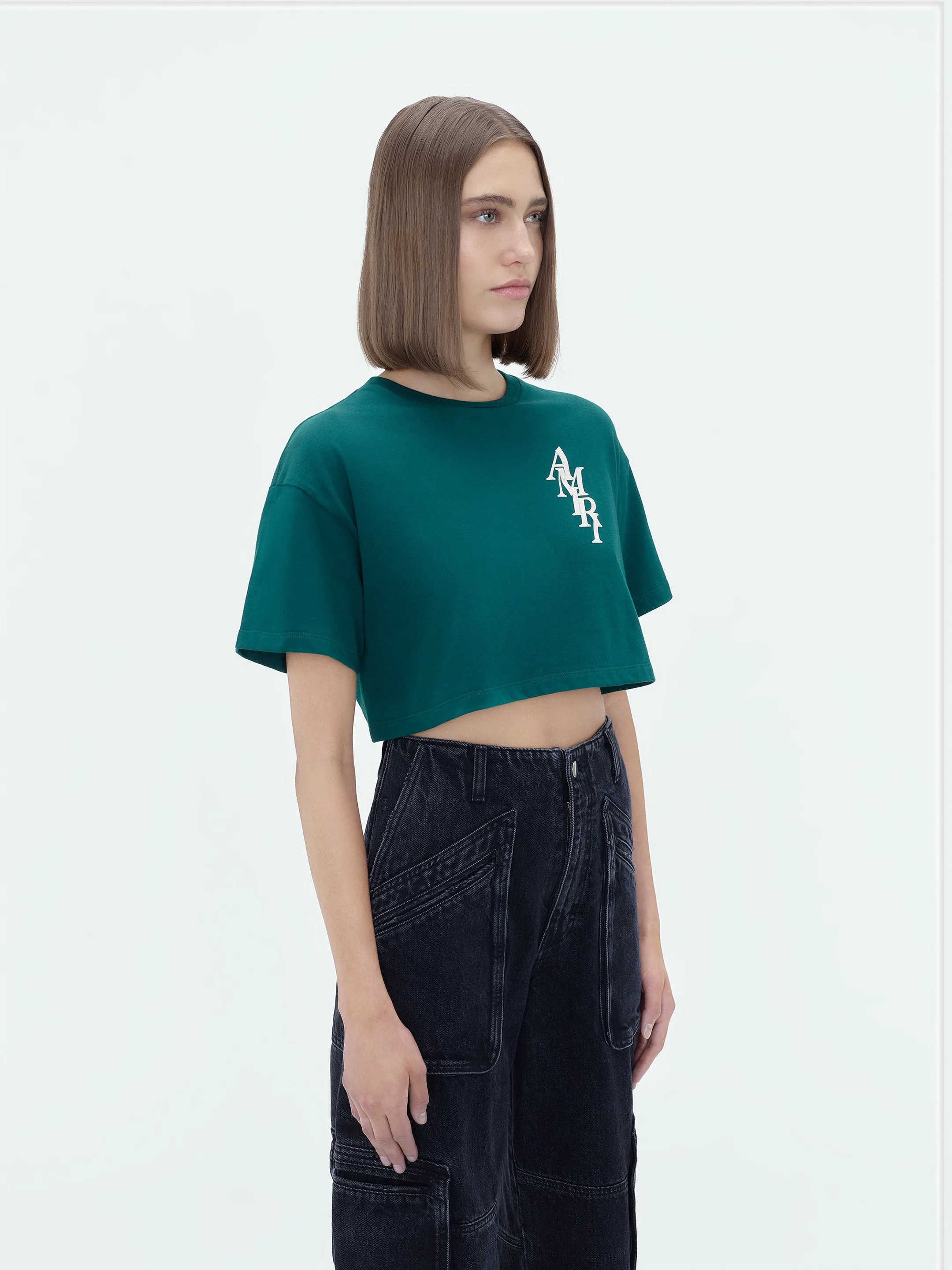 WOMEN - AMIRI STACK CROPPED TEE - Rain Forest sold by AMIRI product image thumbnail 4