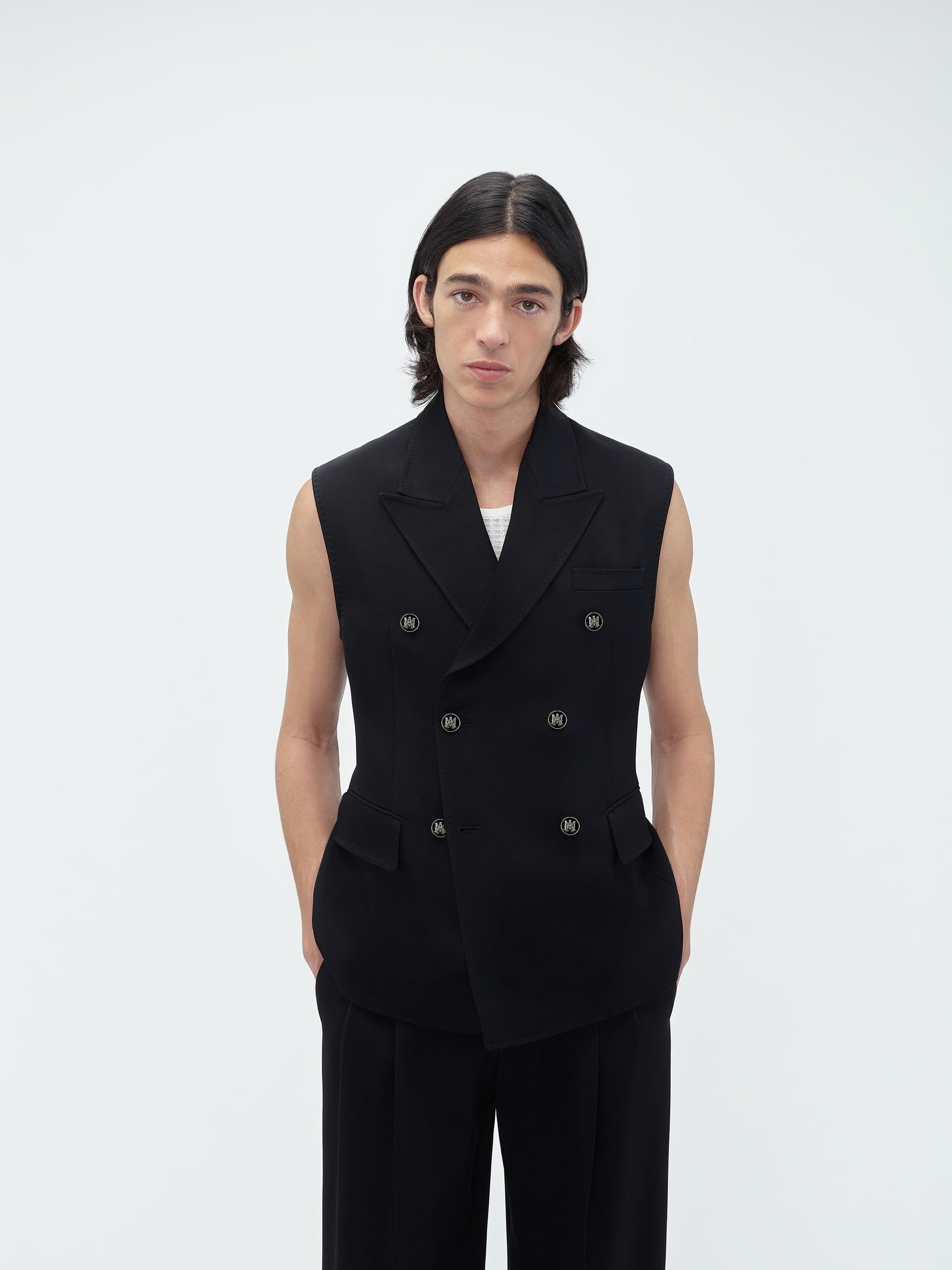 DOUBLE-BREASTED SLEEVELESS BLAZER - Stretch Limo sold by AMIRI product image thumbnail 5