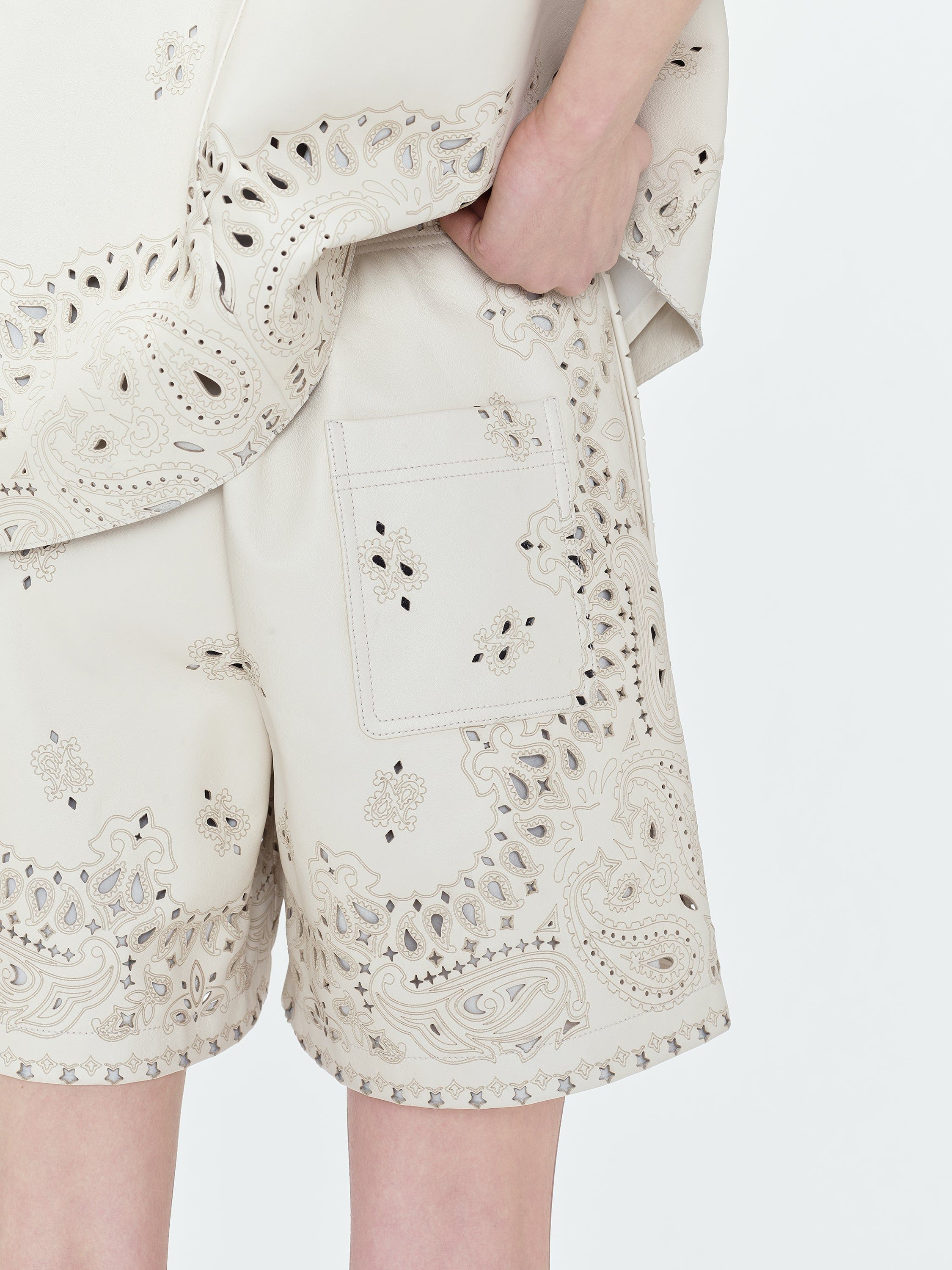 WOMEN - LEATHER BANDANA BOXER SHORT - ALABASTER sold by AMIRI product image thumbnail 7