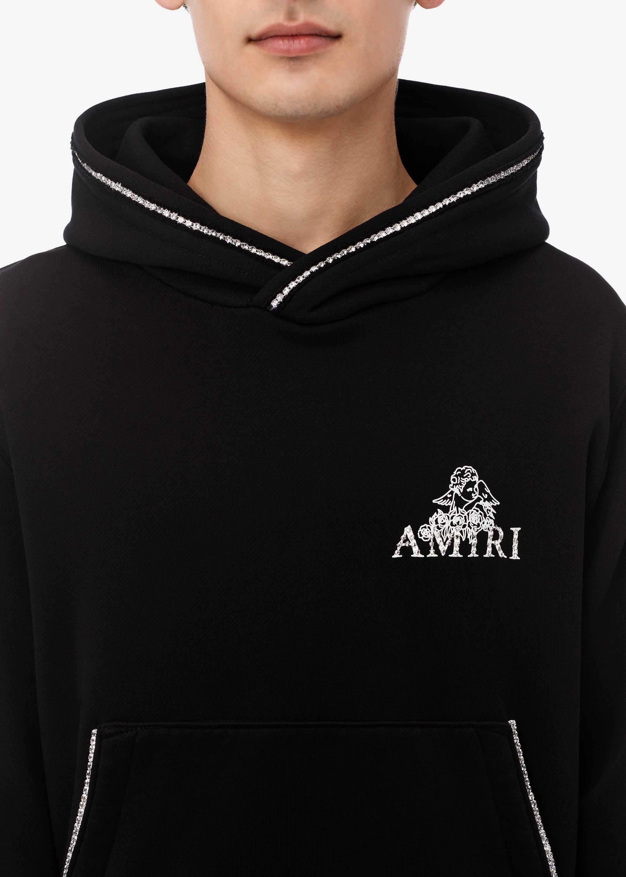 送料関税込み【AMIRI】CHERUB PALM HOODIE in BLACK Amiri Cherub Palm Tapestry Hoodie in Black | FWRD