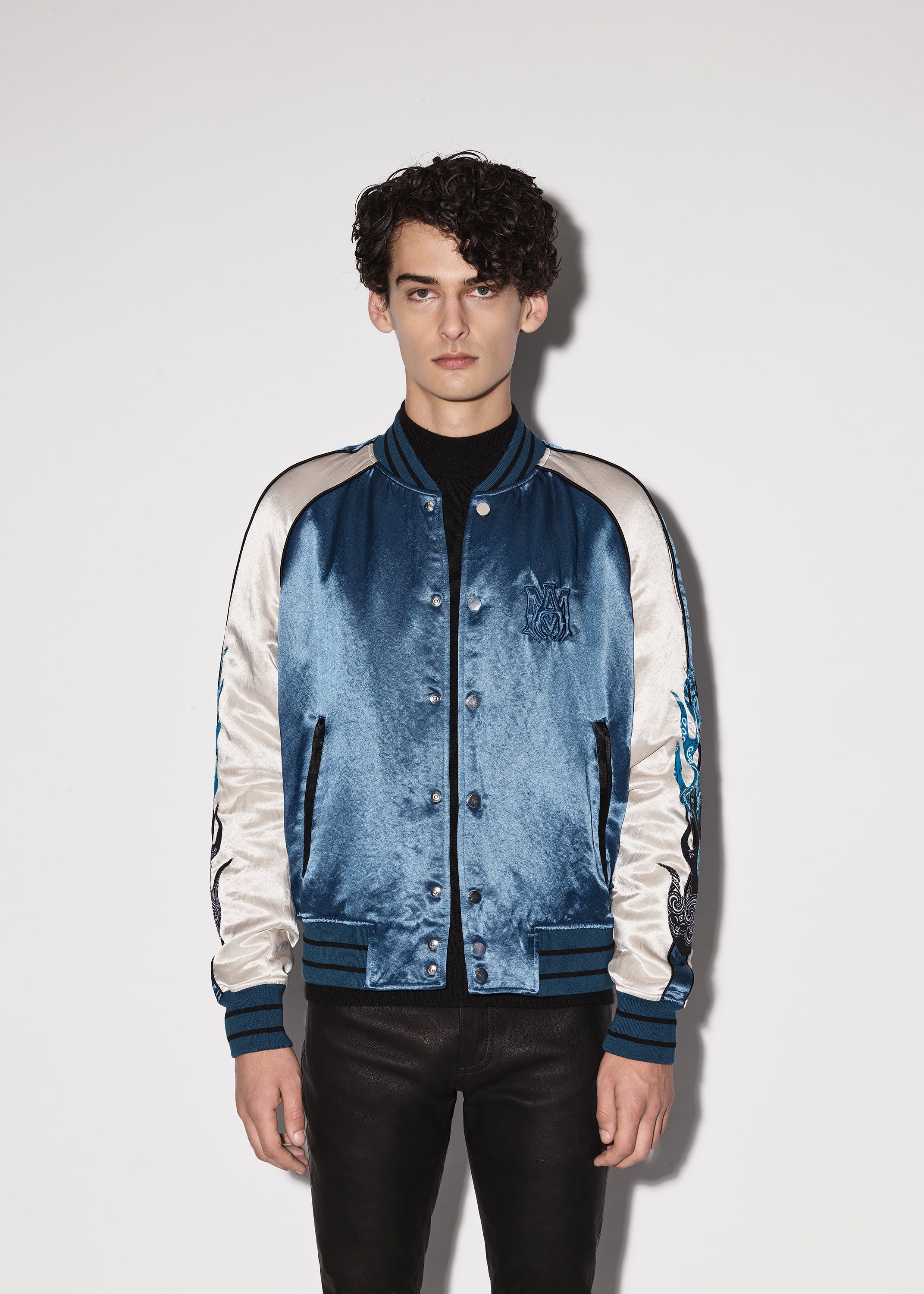 SATIN FLAMES SOUVENIR JACKET - BLUE sold by AMIRI product image thumbnail 3