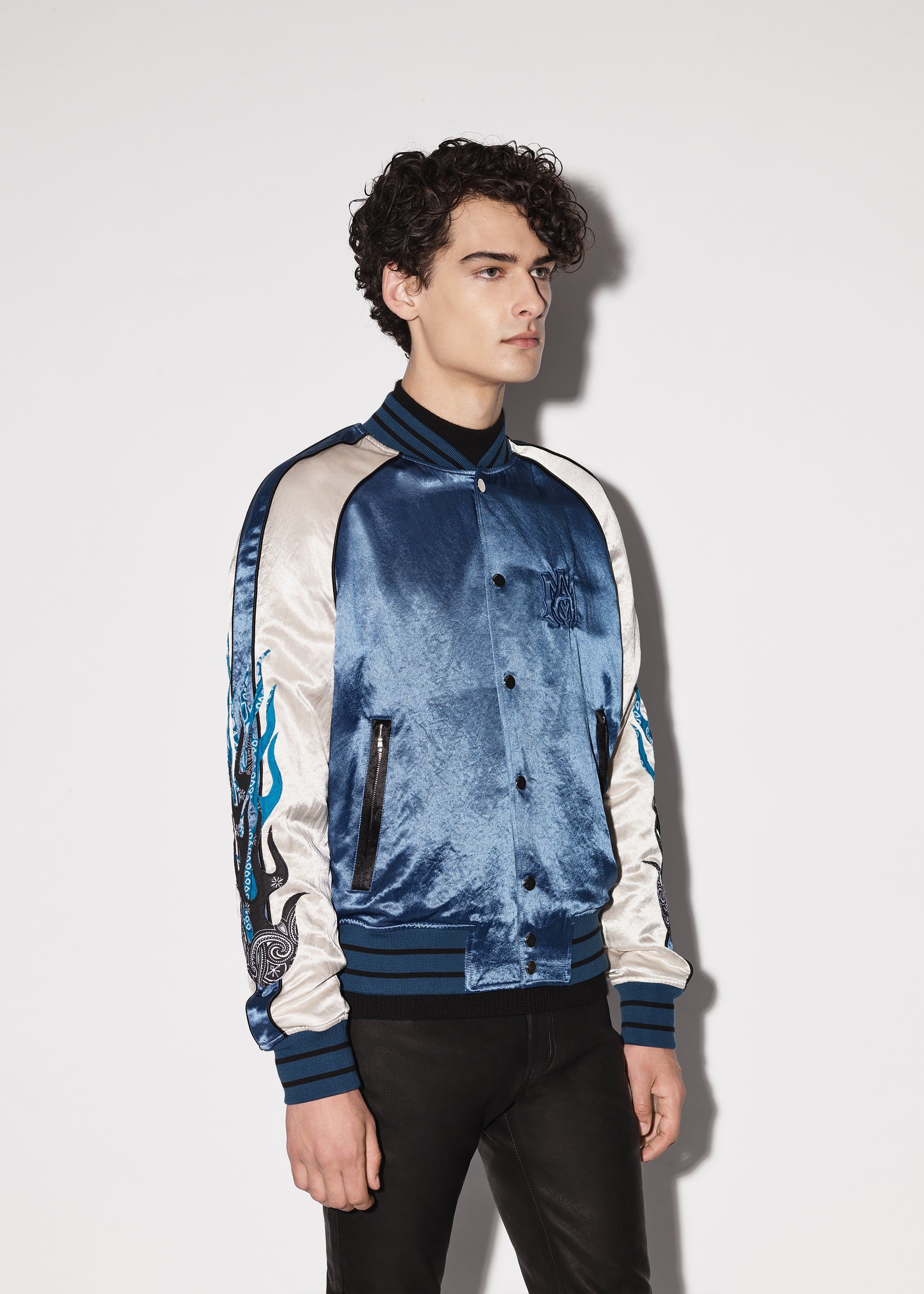 SATIN FLAMES SOUVENIR JACKET - BLUE sold by AMIRI product image thumbnail 4