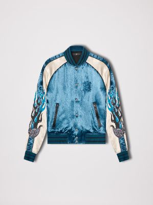SATIN FLAMES SOUVENIR JACKET - BLUE sold by AMIRI