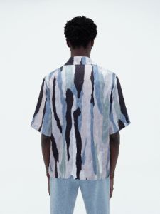 STREAK FUR SHORT SLEEVE SHIRT - BLUE MULTI sold by AMIRI