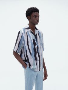 STREAK FUR SHORT SLEEVE SHIRT - BLUE MULTI sold by AMIRI
