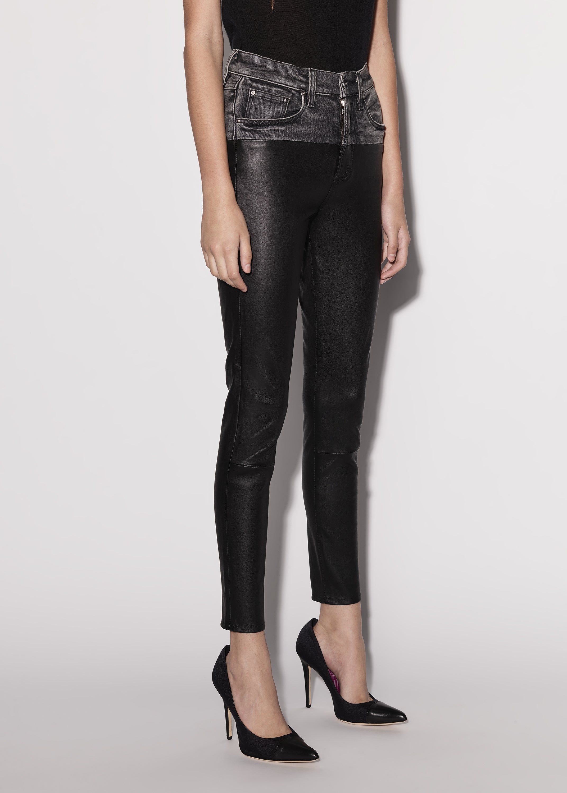 WOMEN - CONTRAST LEATHER SKINNY JEAN - BLACK AGED / BLACK sold by AMIRI product image thumbnail 4