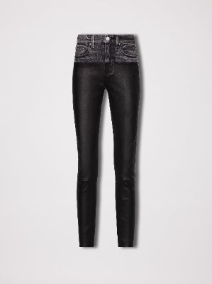 WOMEN - CONTRAST LEATHER SKINNY JEAN - BLACK AGED / BLACK made by AMIRI