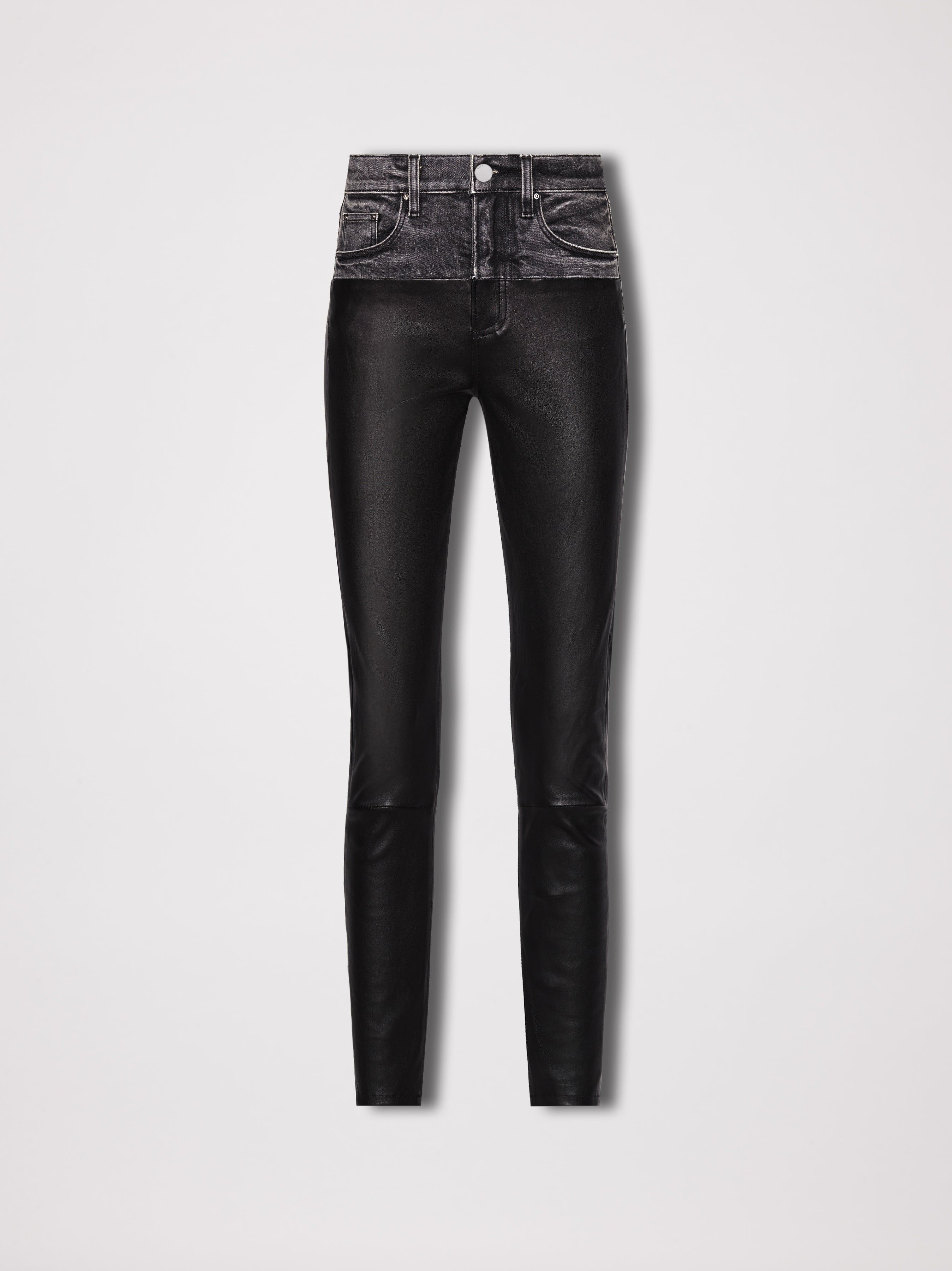 WOMEN - CONTRAST LEATHER SKINNY JEAN - BLACK AGED / BLACK sold by AMIRI