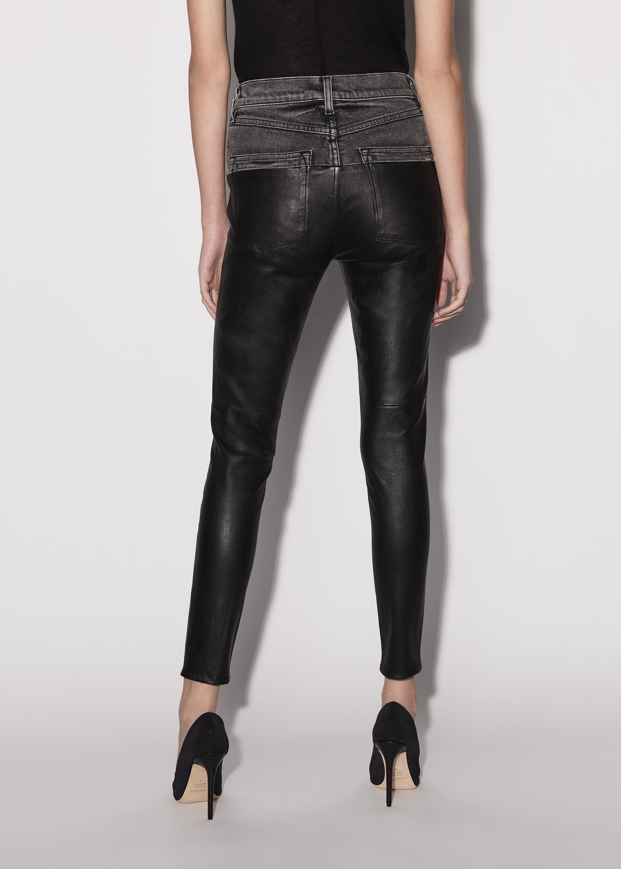 WOMEN - CONTRAST LEATHER SKINNY JEAN - BLACK AGED / BLACK sold by AMIRI product image thumbnail 5