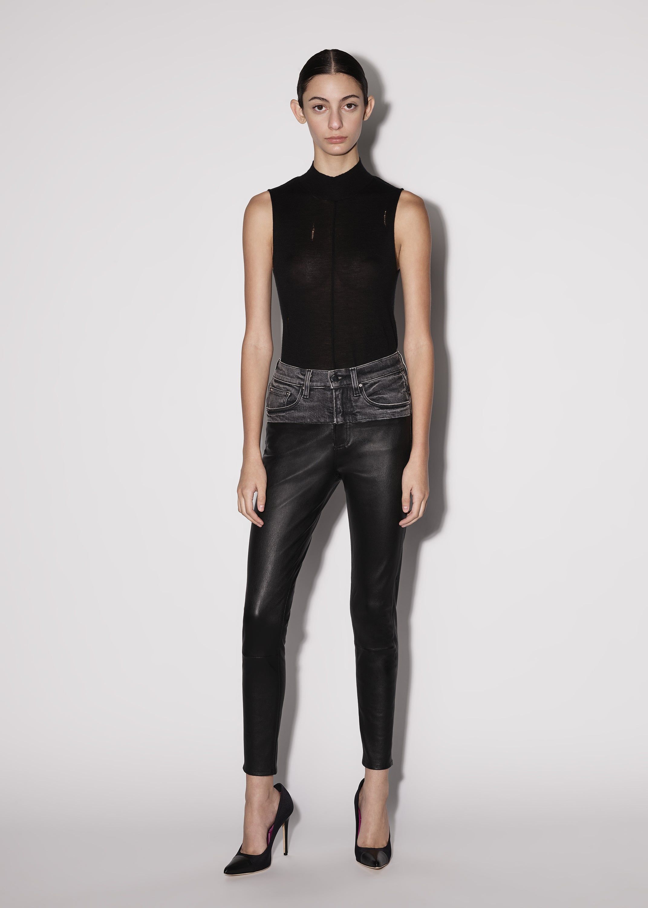 WOMEN - CONTRAST LEATHER SKINNY JEAN - BLACK AGED / BLACK sold by AMIRI product image thumbnail 2