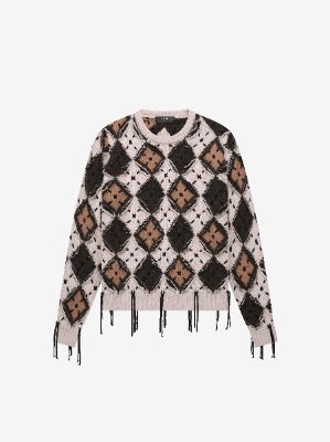 LACING ARGYLE PLAID CREW - ALABASTER made by AMIRI