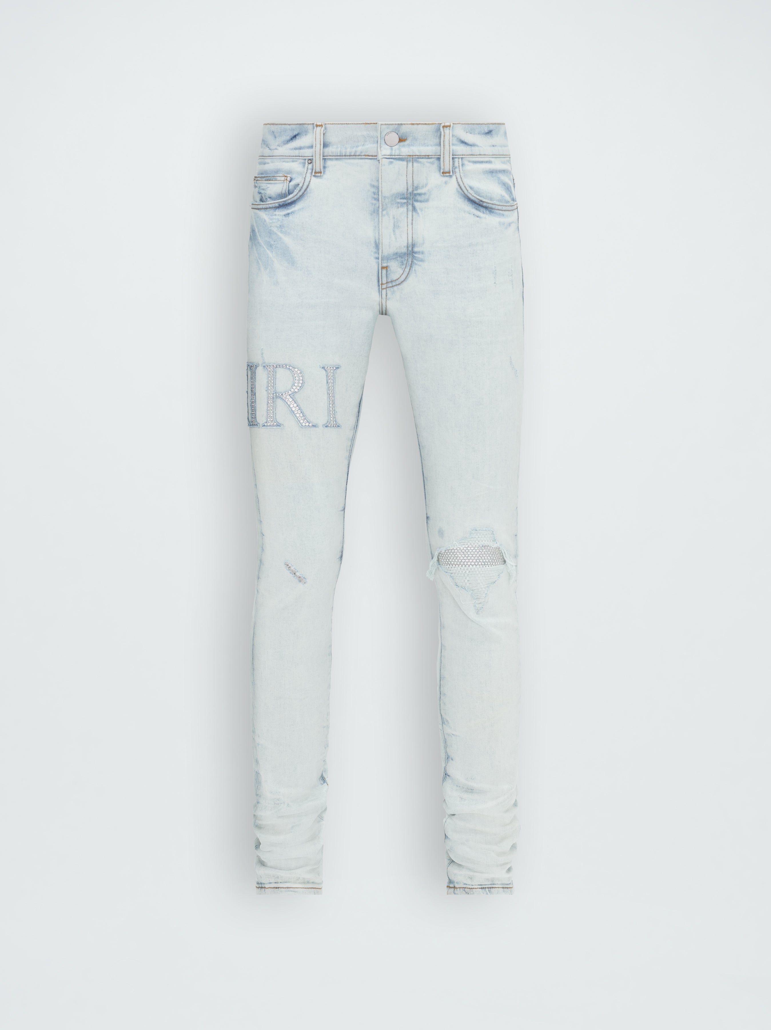 CRYSTAL EMBELLISHED LOGO JEAN - BLEACHED INDIGO sold by AMIRI