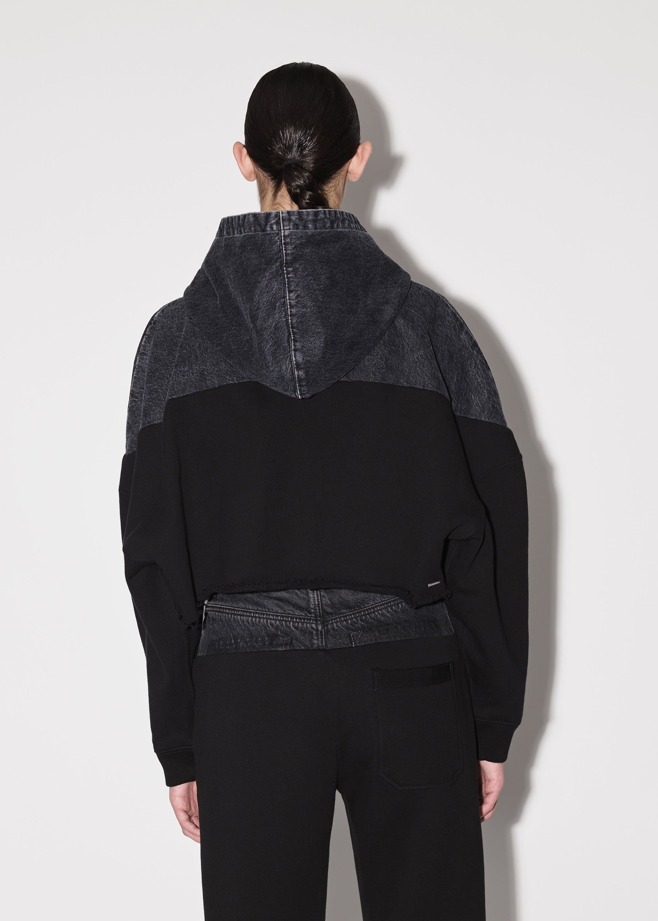 WOMEN - HYBRID CROPPED HOODIE - SATIN BLACK / BLACK sold by AMIRI product image thumbnail 5