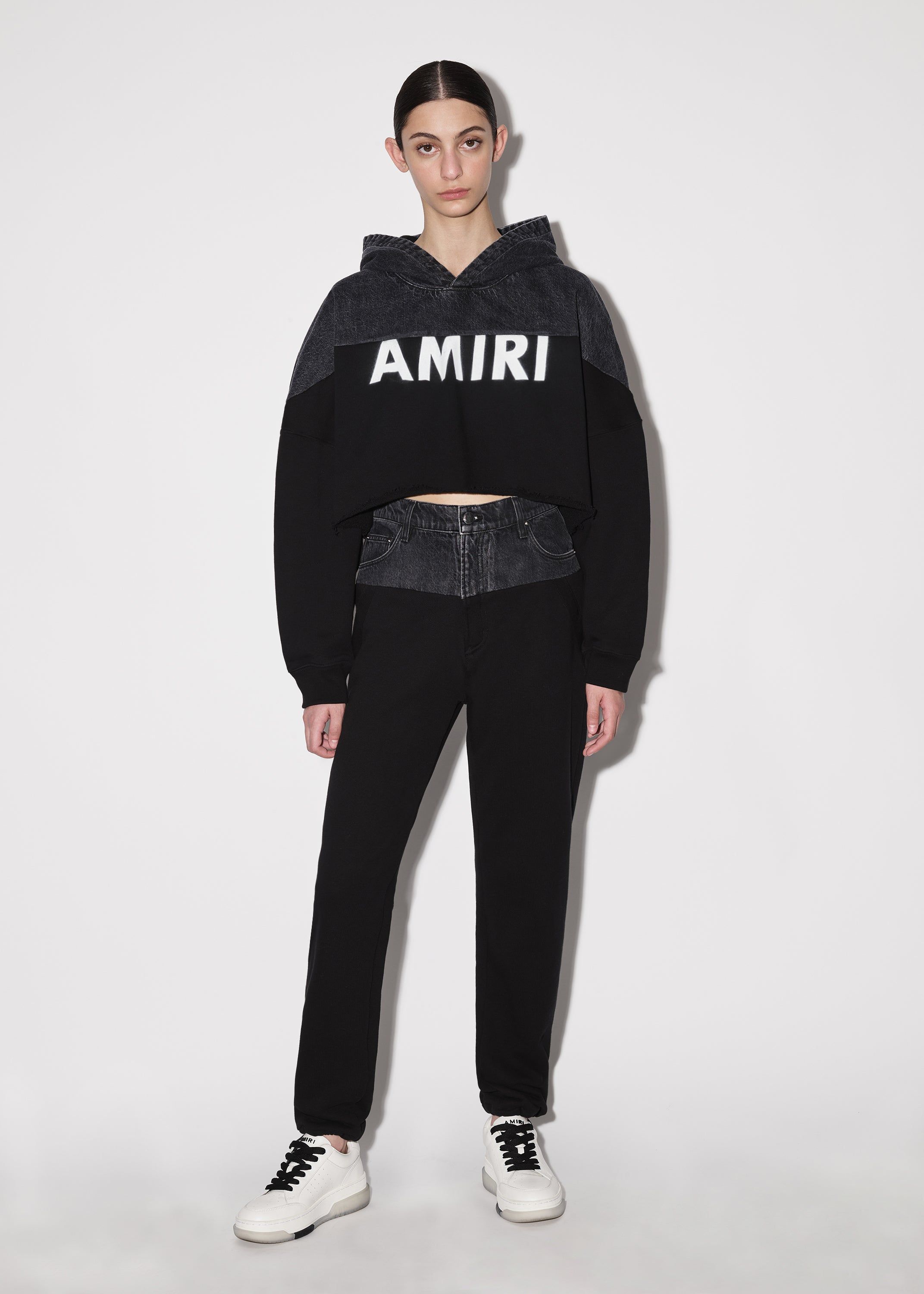 WOMEN - HYBRID CROPPED HOODIE - SATIN BLACK / BLACK sold by AMIRI product image thumbnail 2