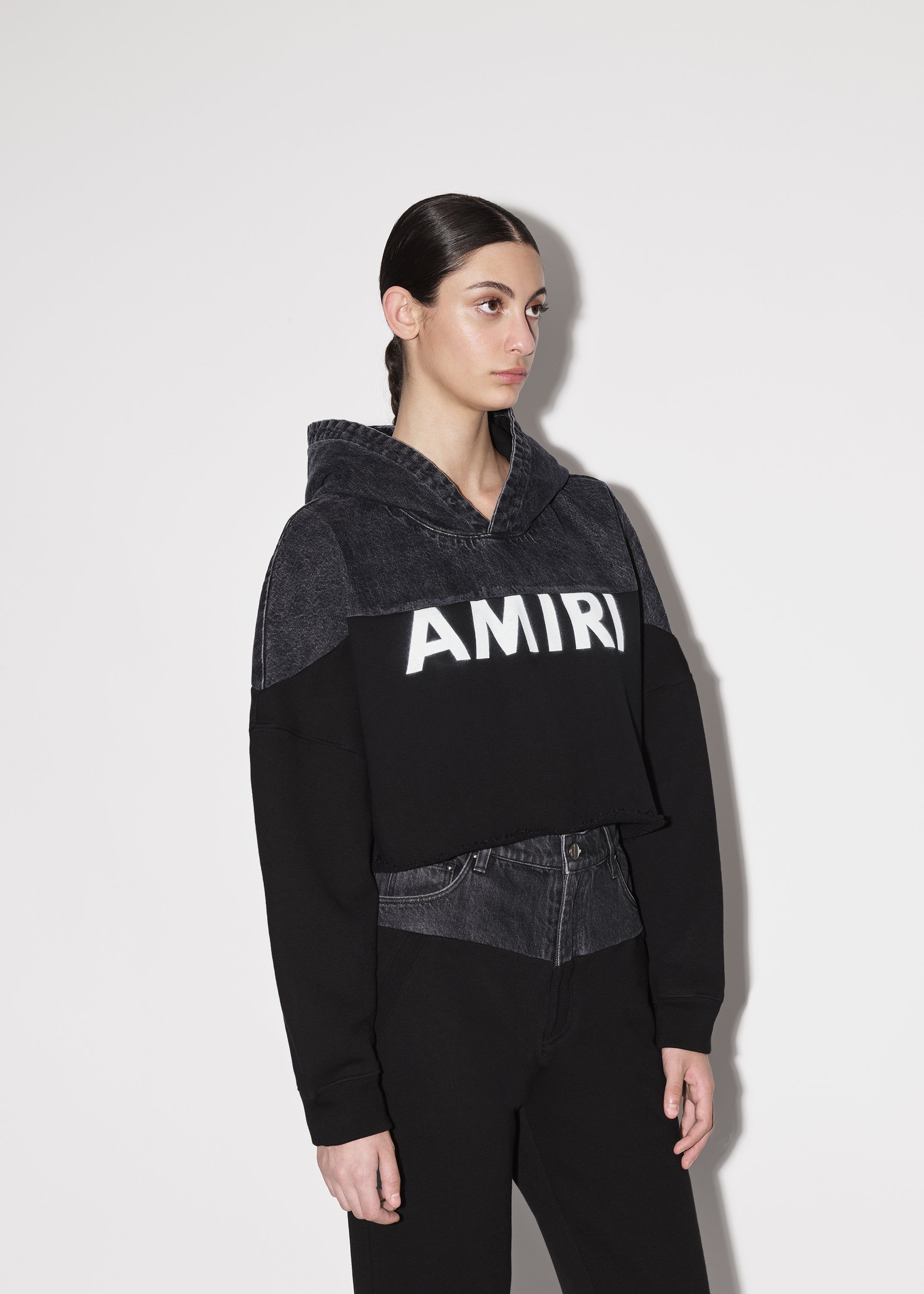 WOMEN - HYBRID CROPPED HOODIE - SATIN BLACK / BLACK sold by AMIRI product image thumbnail 4