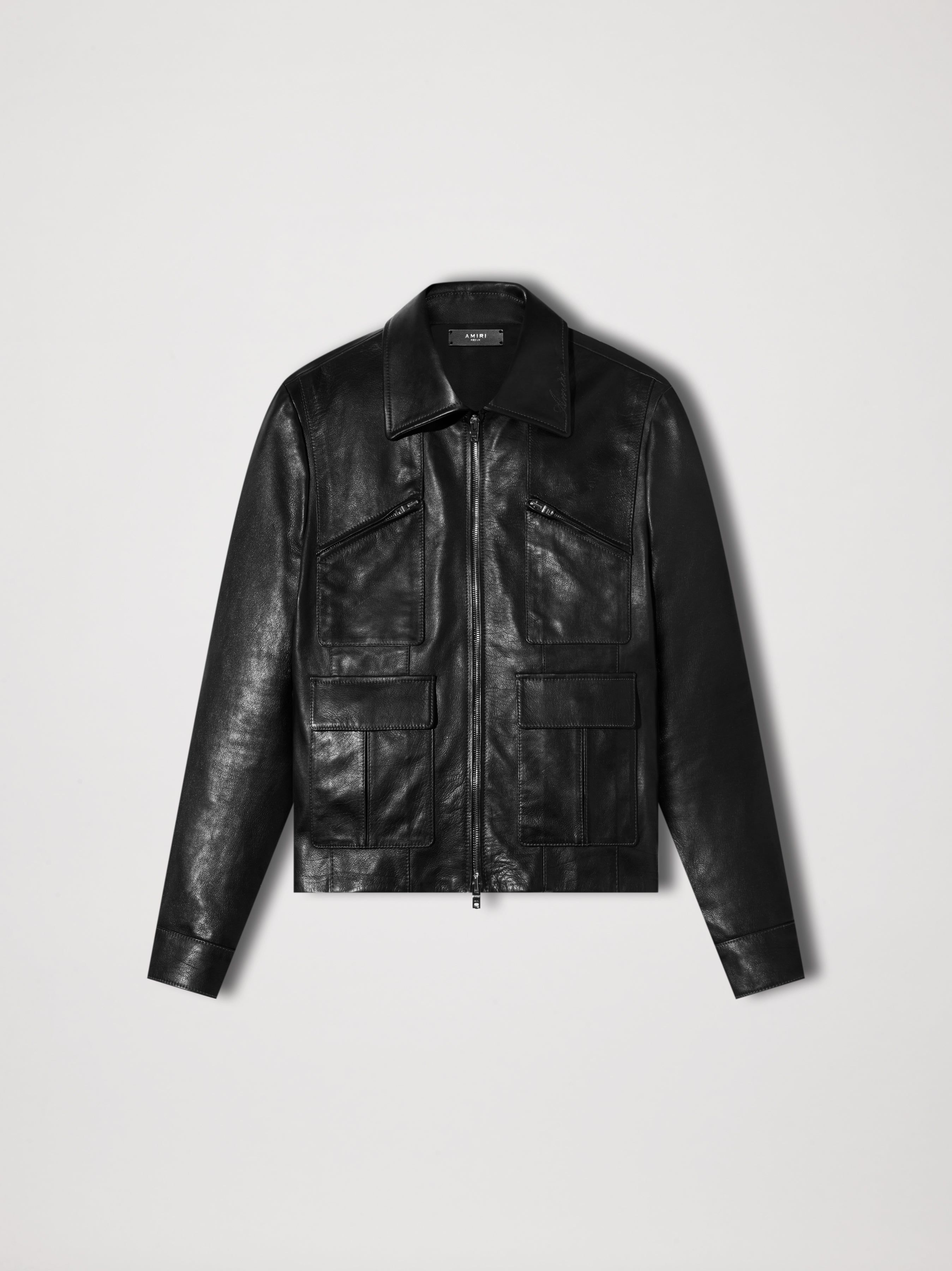 RETRO LEATHER ZIP UP JACKET - BLACK sold by AMIRI