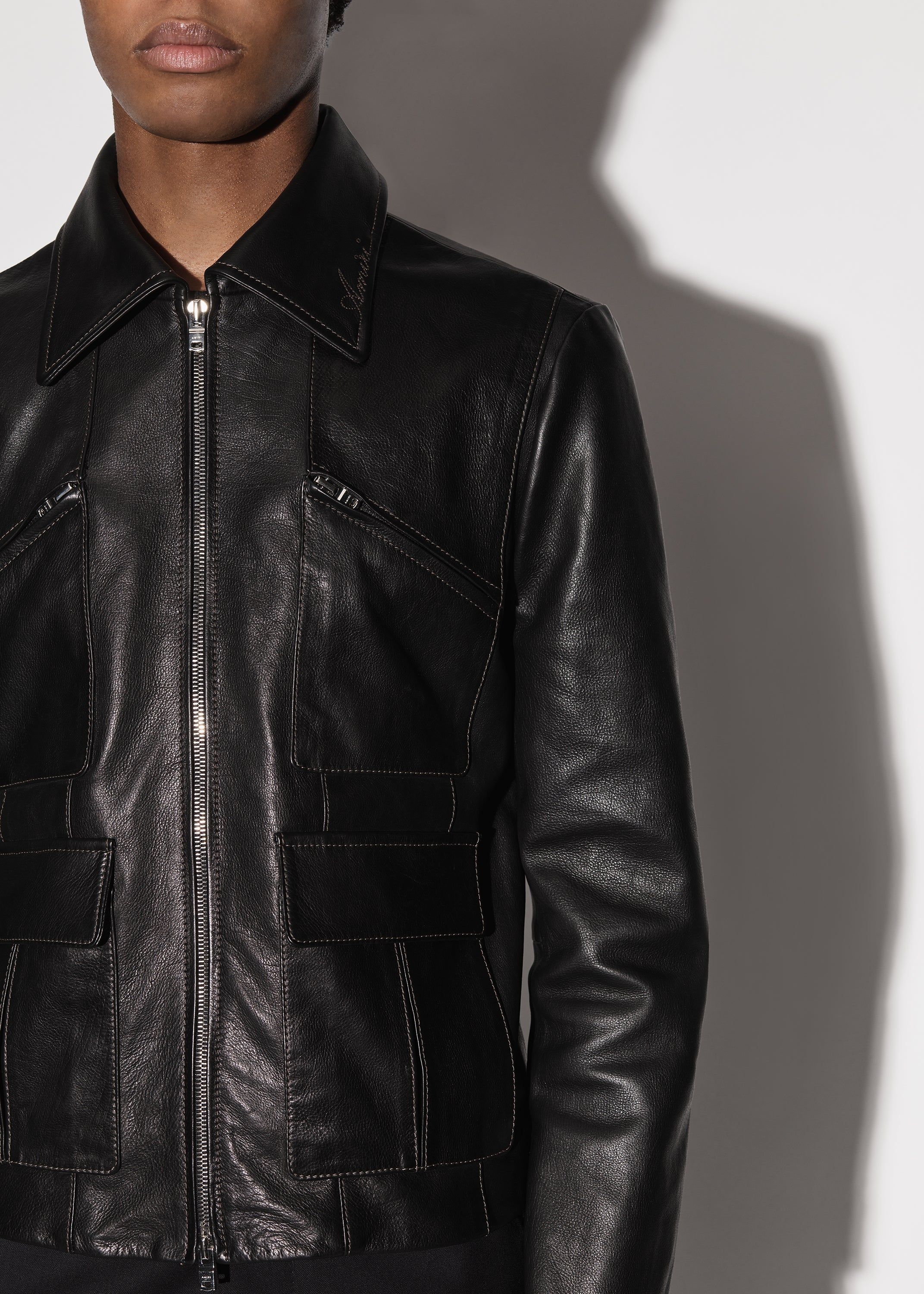 RETRO LEATHER ZIP UP JACKET - BLACK sold by AMIRI product image thumbnail 5