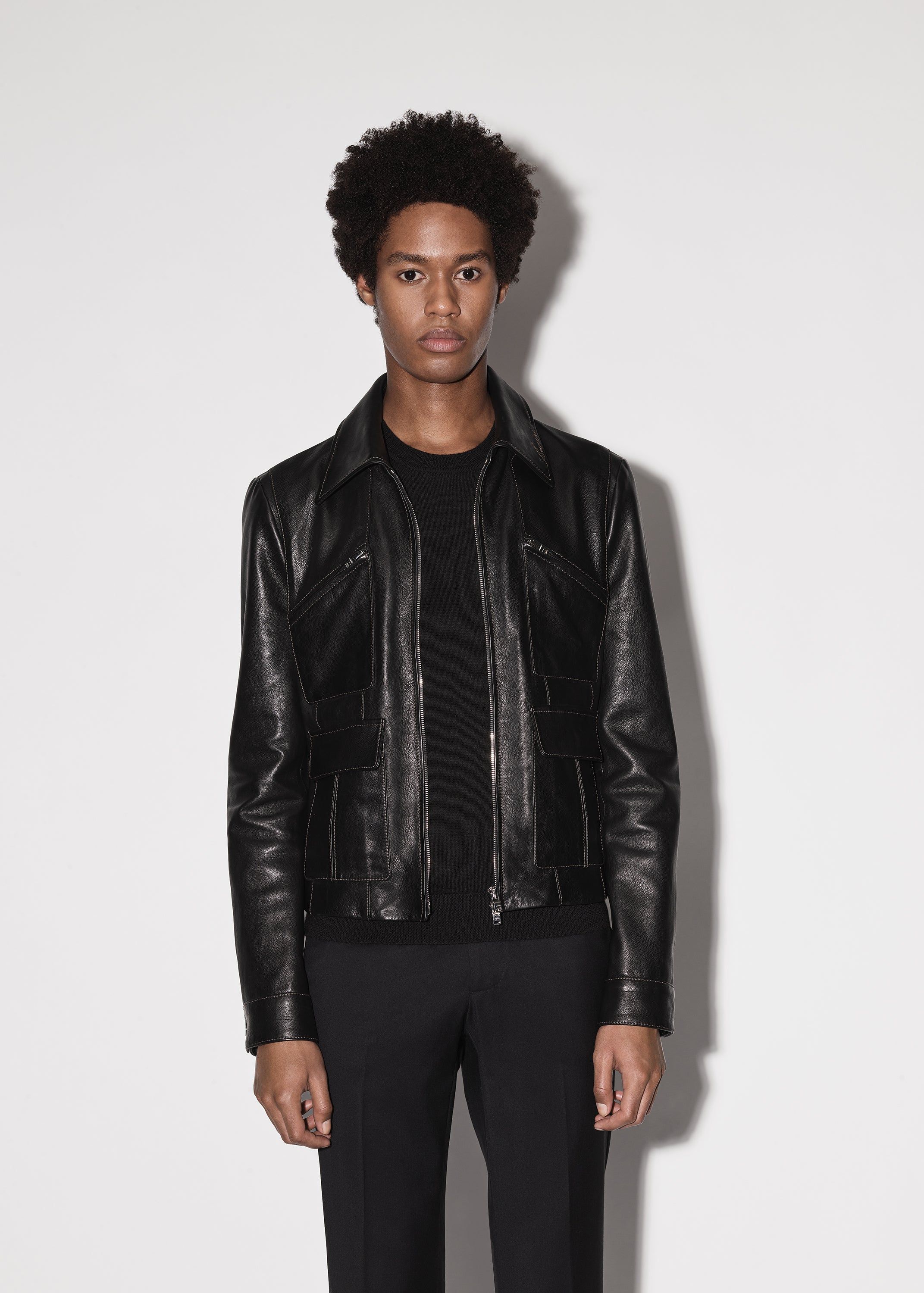 RETRO LEATHER ZIP UP JACKET - BLACK sold by AMIRI product image thumbnail 2