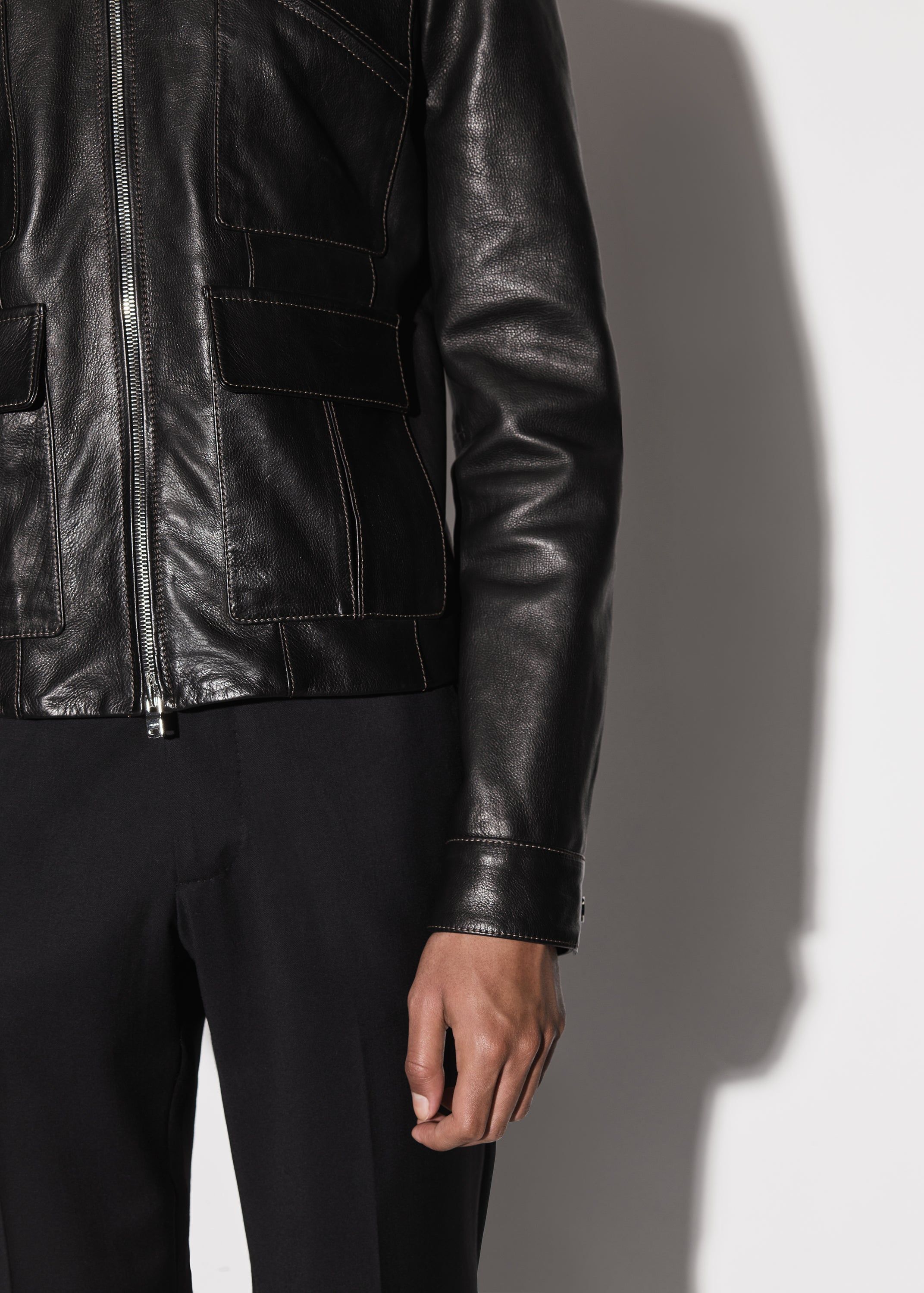 RETRO LEATHER ZIP UP JACKET - BLACK sold by AMIRI product image thumbnail 6