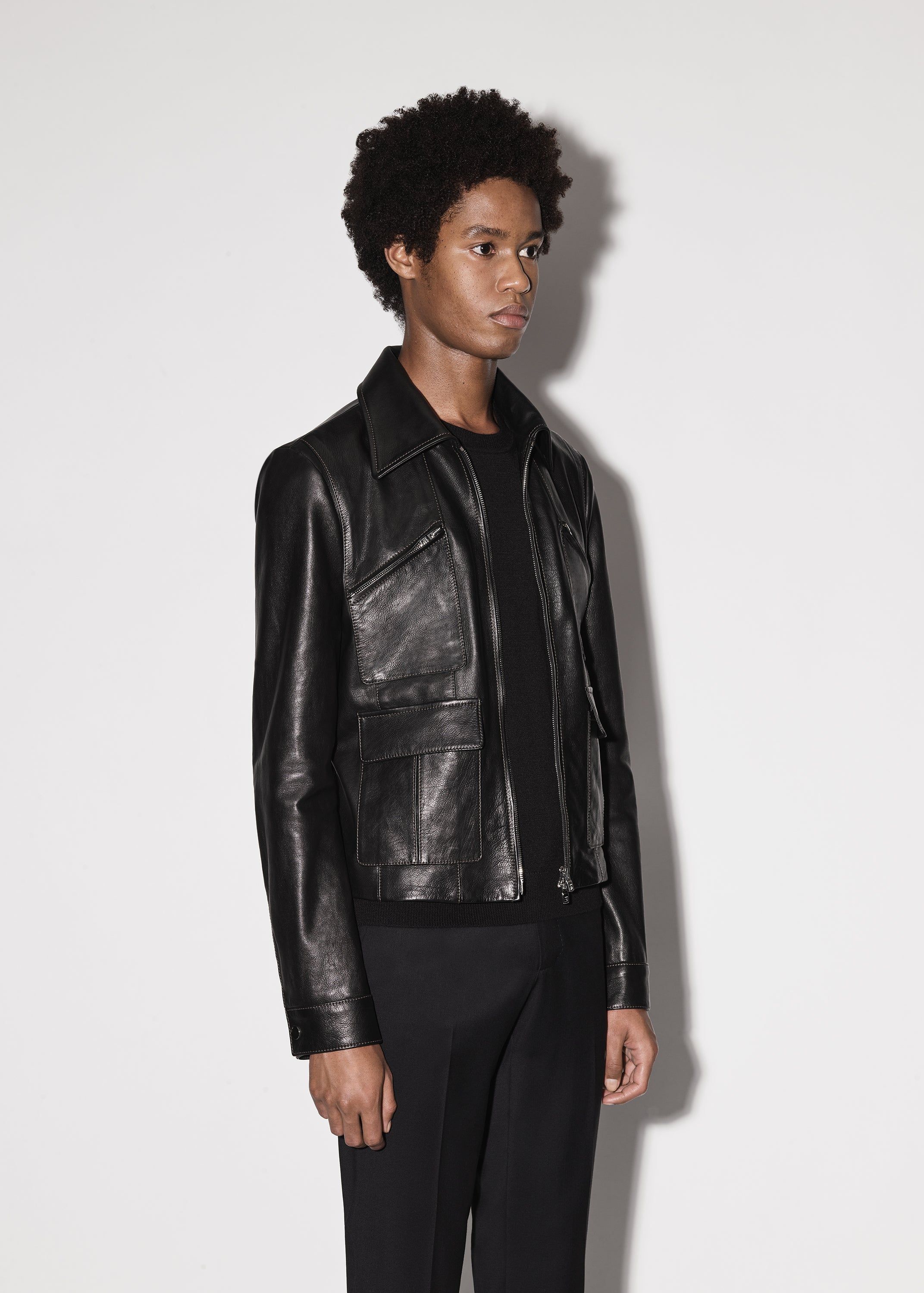 RETRO LEATHER ZIP UP JACKET - BLACK sold by AMIRI product image thumbnail 3