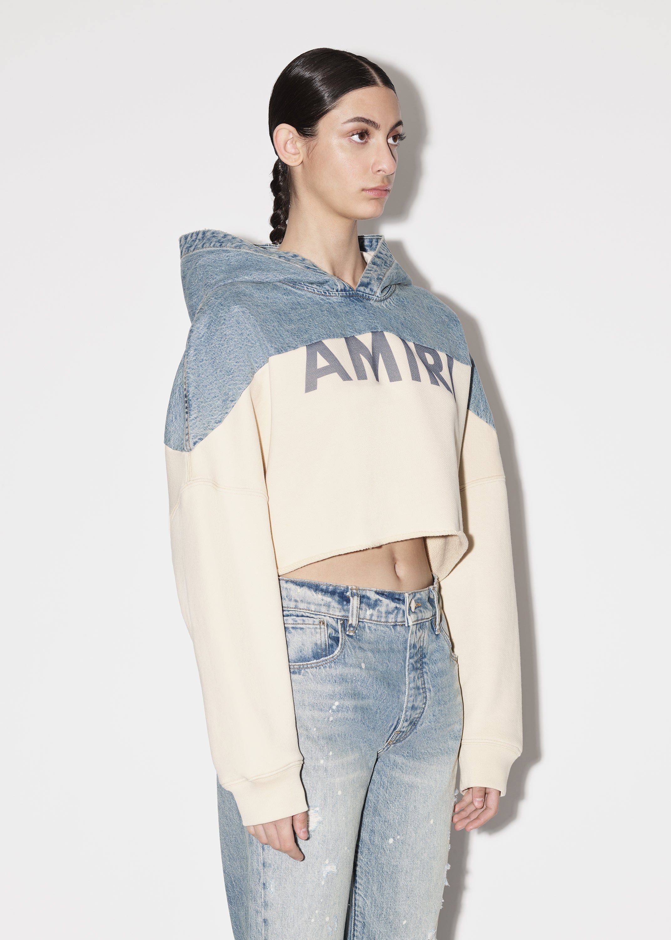 WOMEN - HYBRID CROPPED HOODIE - VINTAGE INDIGO / ALABASTER sold by AMIRI product image thumbnail 4