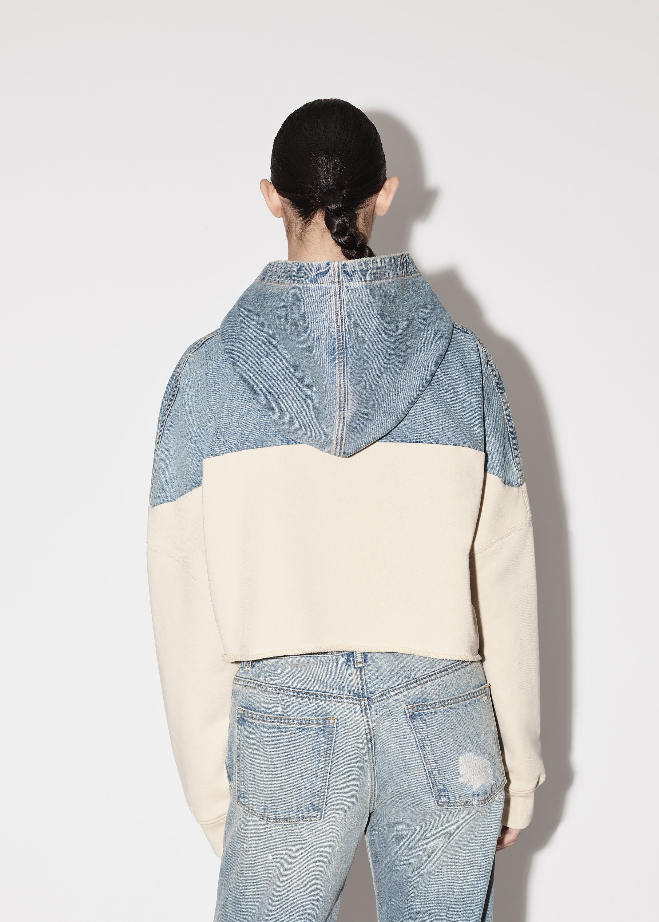 WOMEN - HYBRID CROPPED HOODIE - VINTAGE INDIGO / ALABASTER sold by AMIRI product image thumbnail 5