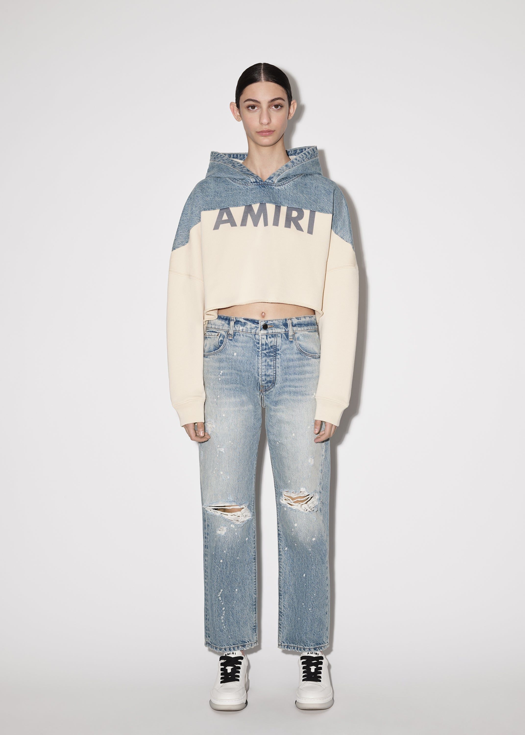 WOMEN - HYBRID CROPPED HOODIE - VINTAGE INDIGO / ALABASTER sold by AMIRI product image thumbnail 2