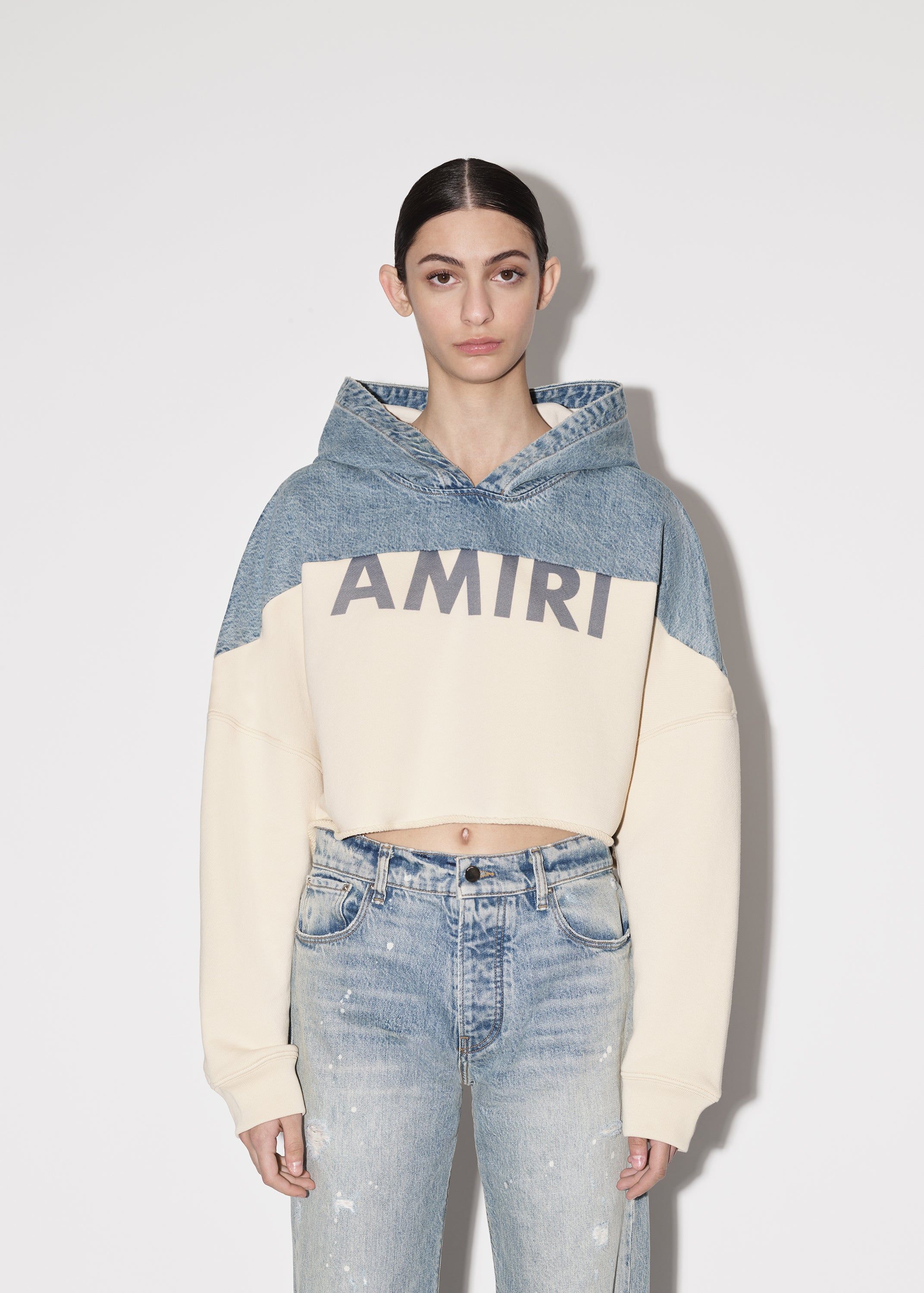 WOMEN - HYBRID CROPPED HOODIE - VINTAGE INDIGO / ALABASTER sold by AMIRI product image thumbnail 3