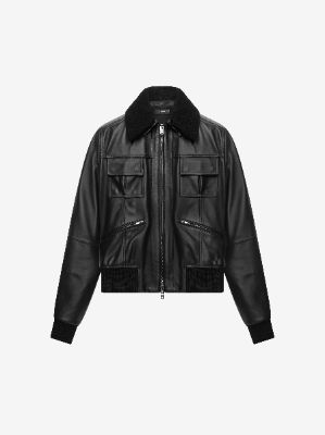FUR COLLAR ZIP AVIATOR JACKET - BLACK sold by AMIRI