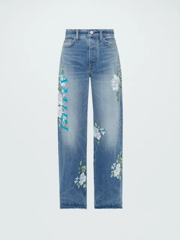 WOMEN - AMIRI FLORAL WIDE LEG JEAN - VINTAGE LIGHT BLUE sold by AMIRI
