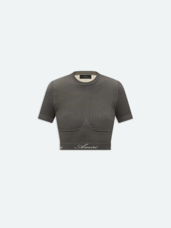 WOMEN - RIBBED SEAMLESS S/S TOP - Brown sold by AMIRI