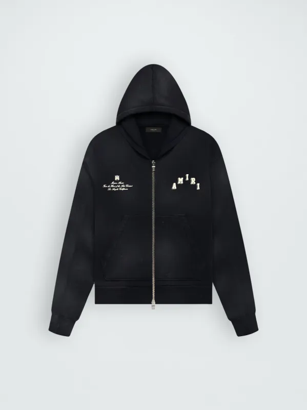 VINTAGE COLLEGIATE ZIP HOODIE - BLACK sold by AMIRI